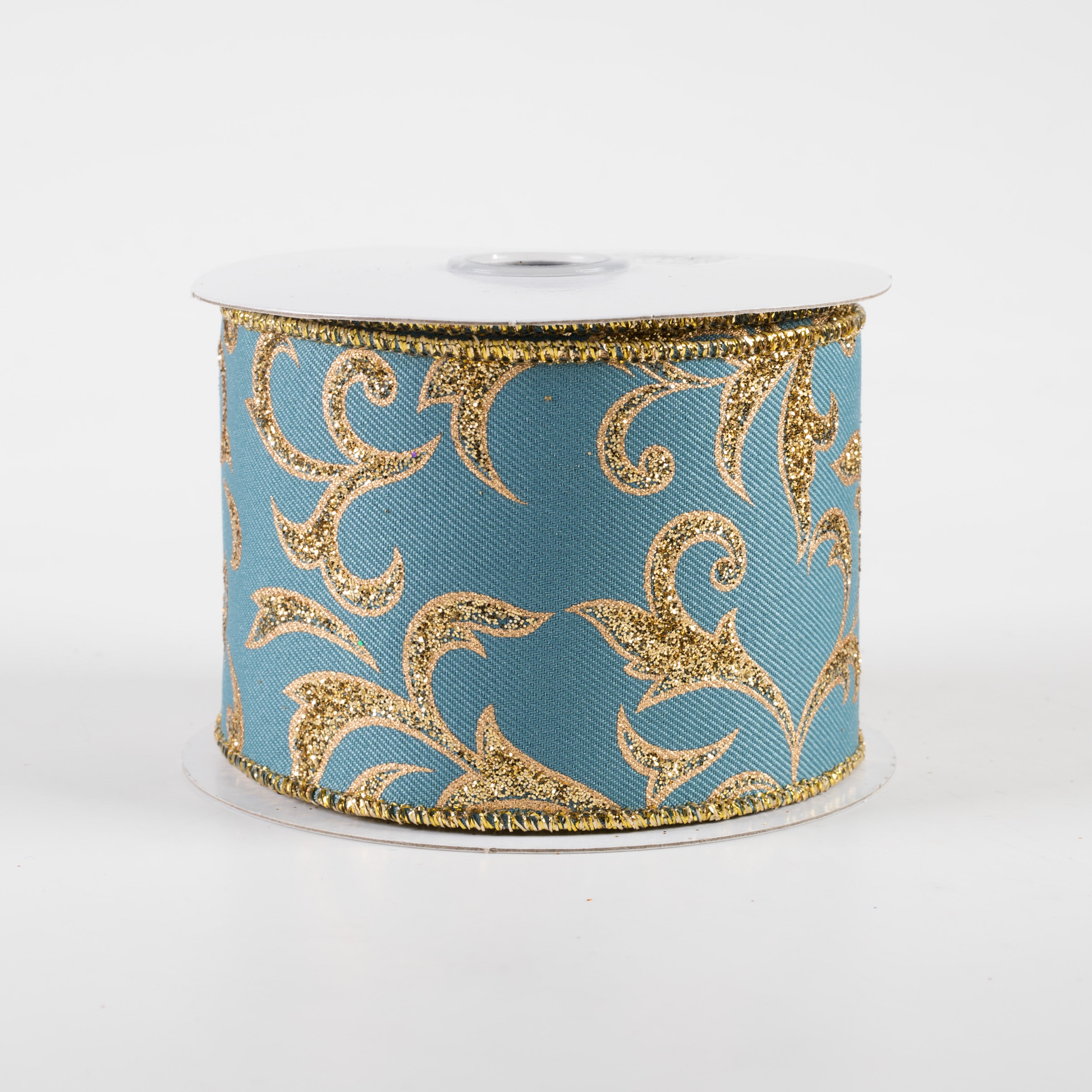 2.5" Acanthus Leaf Ribbon: Smoke Blue & Gold (10 Yards)