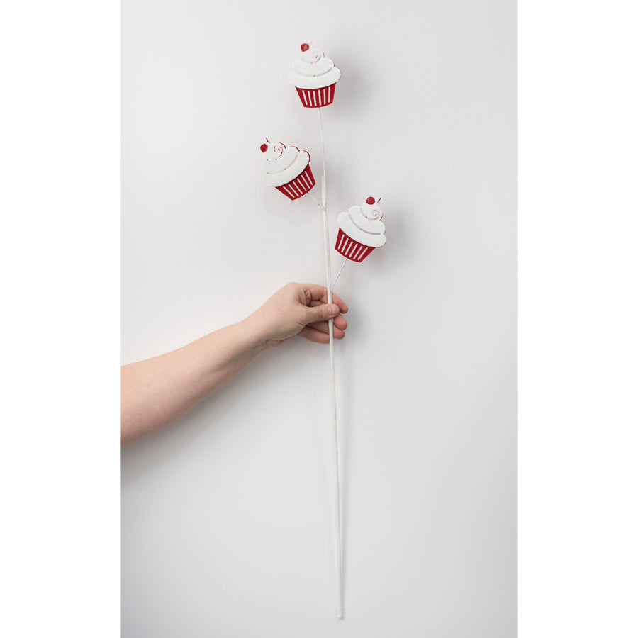 30" Glittered Felt Cupcake Spray: Red & White