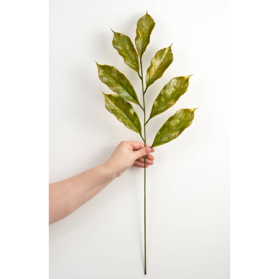 28" Metallic Magnolia Leaves Spray: Green & Gold