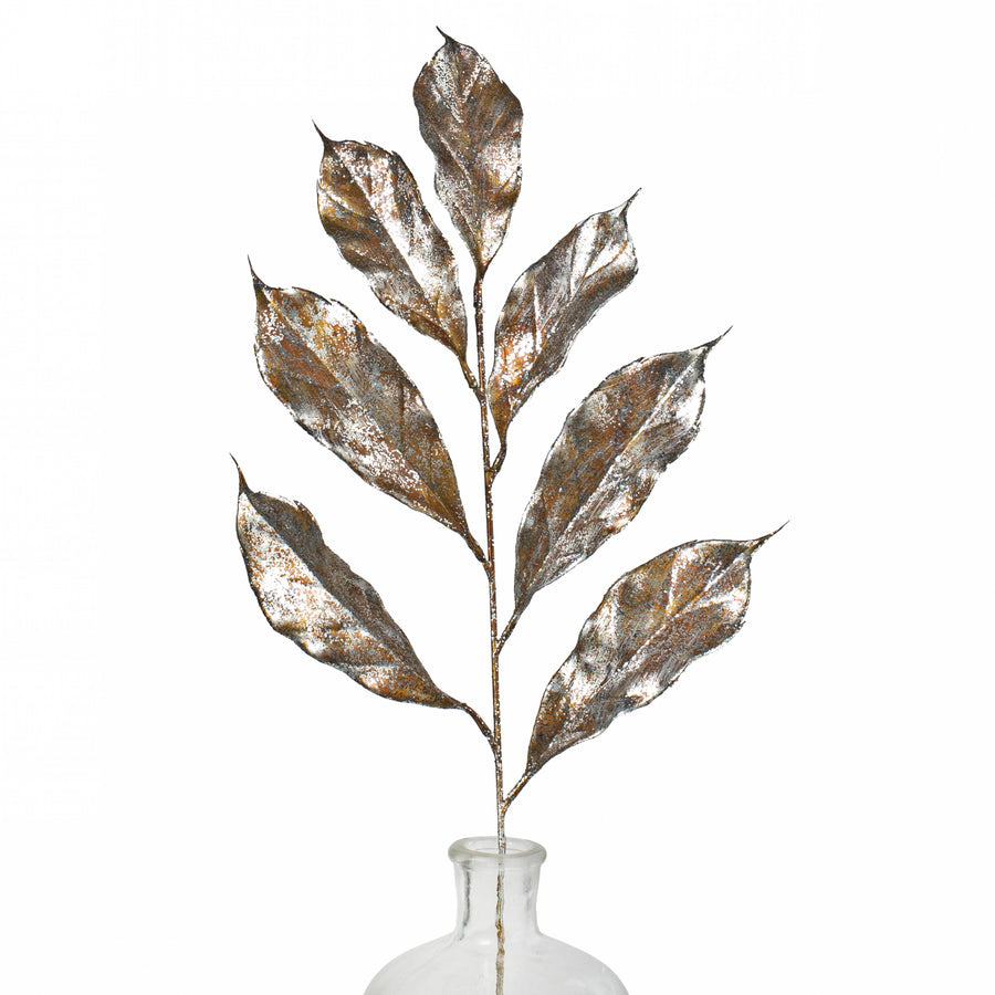 28" Metallic Magnolia Leaves Spray: Brown & Silver