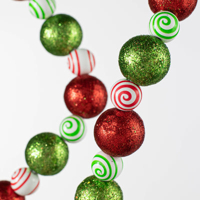 28' Swirl Beads & Glitter Balls Curly Spray: Red & Green