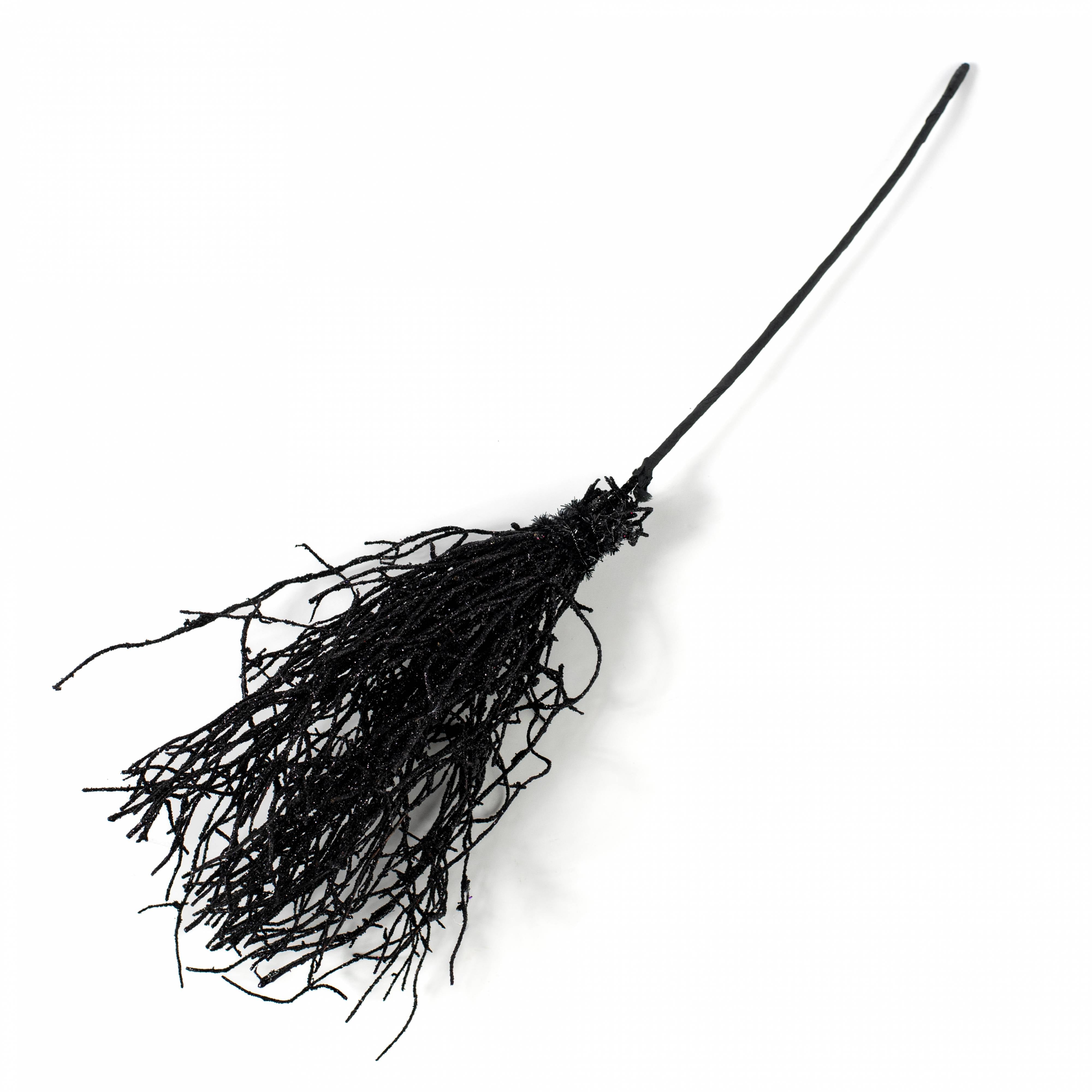 15" Glittered Angel Vine Witch Broom: Black
