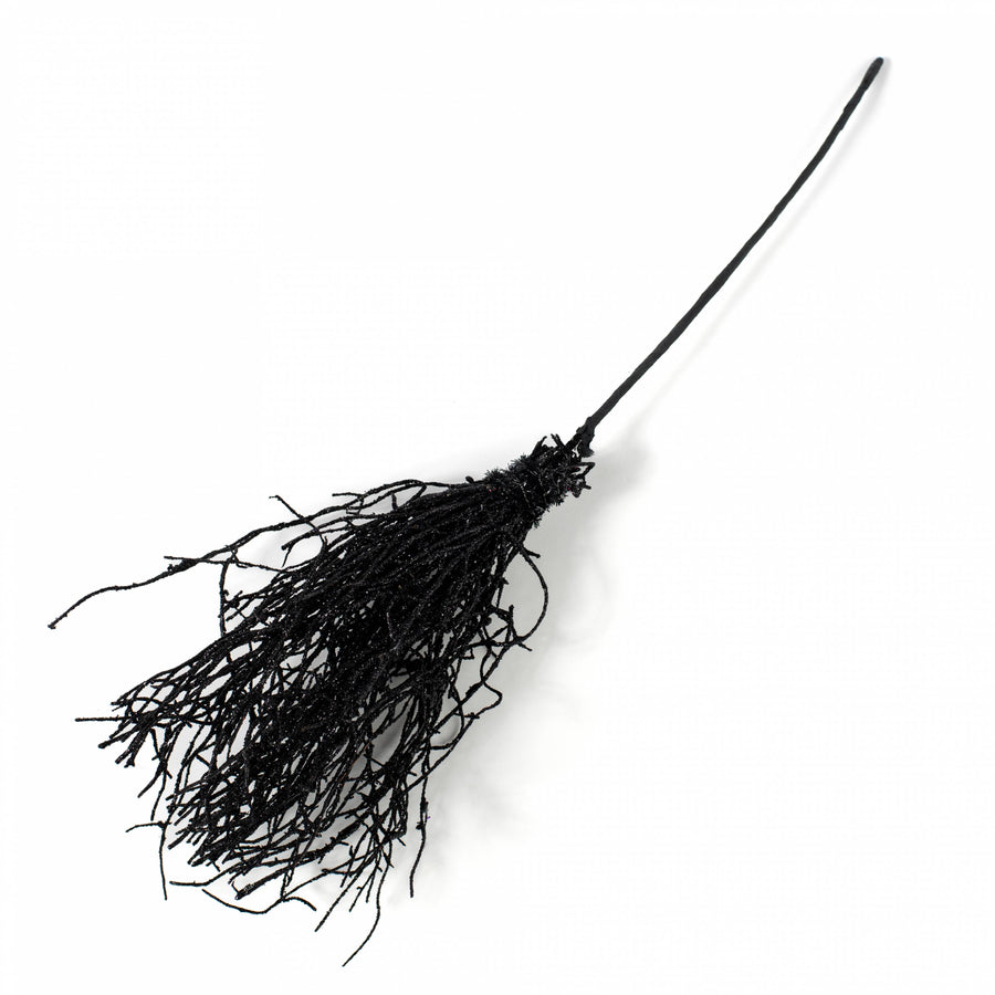 15" Glittered Angel Vine Witch Broom: Black
