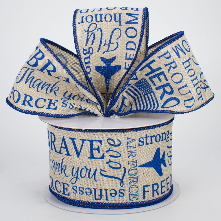 2.5" Air Force Ribbon: Light Natural & Blue (10 Yards) Lifestyle Photo