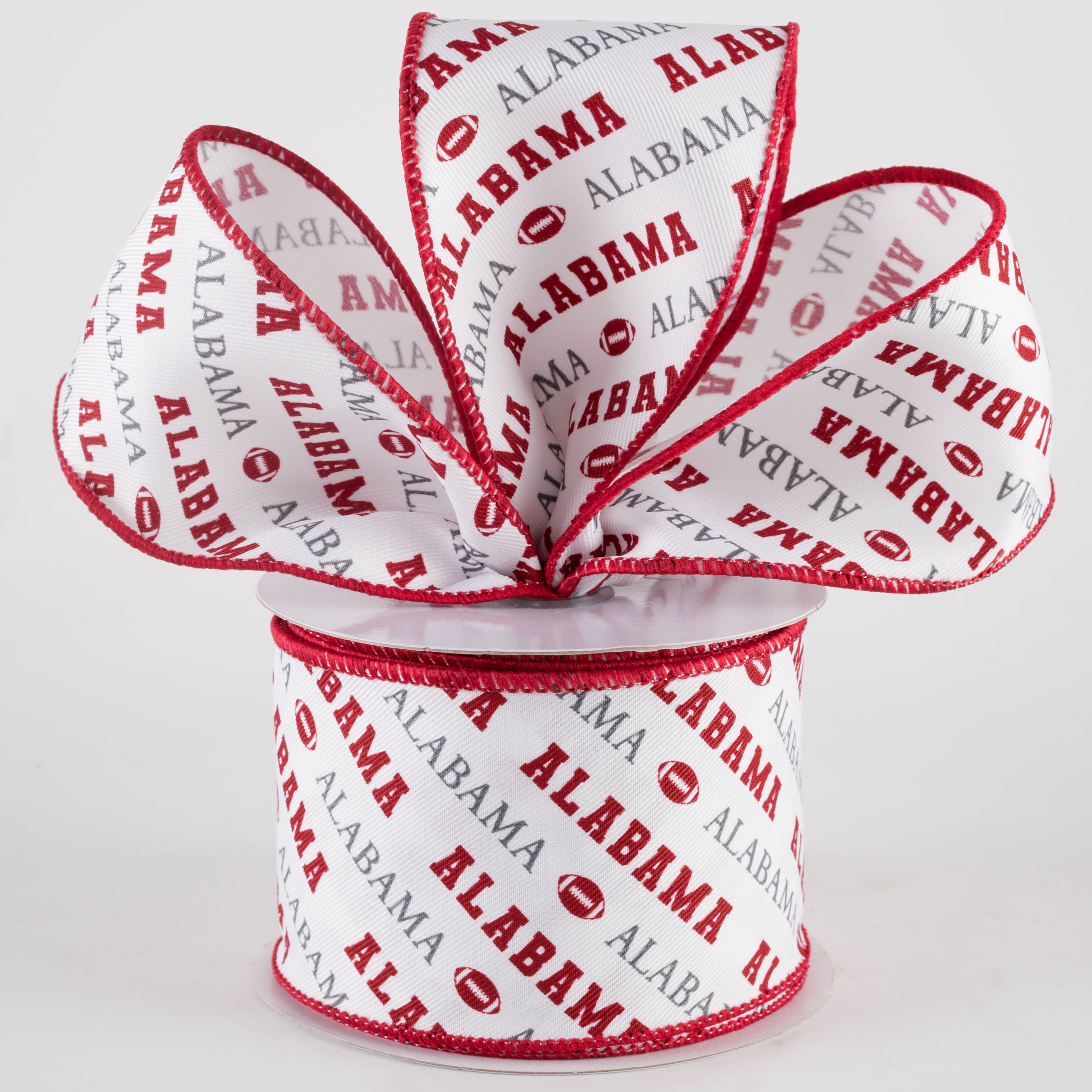 2.5" Alabama Diagonal Football Pattern Ribbon: Crimson & Gray (10 Yards) Lifestyle Photo