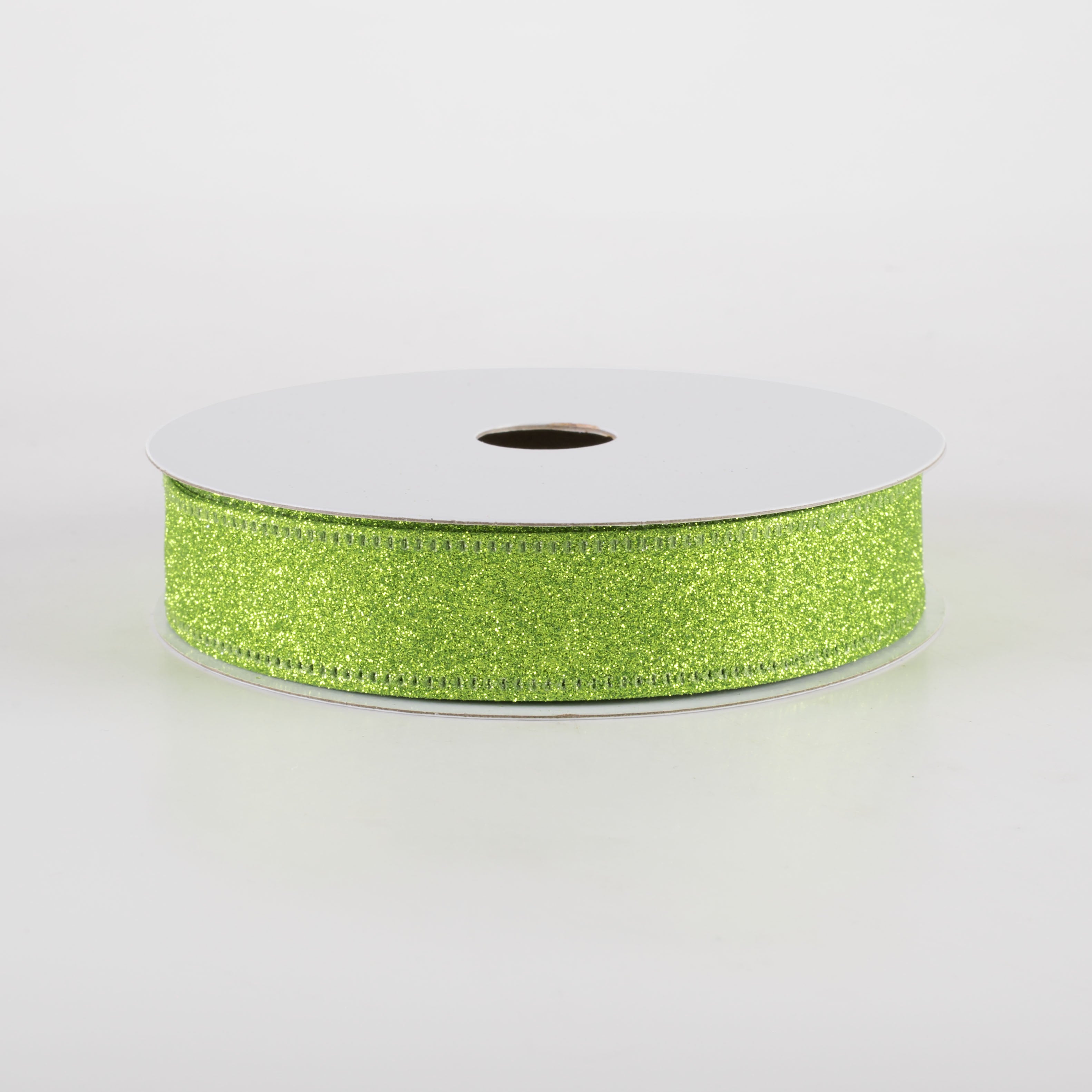 7/8" All Flat Glitter Wired Ribbon: Lime Green (10 Yards) Item Number: 76467-05-09