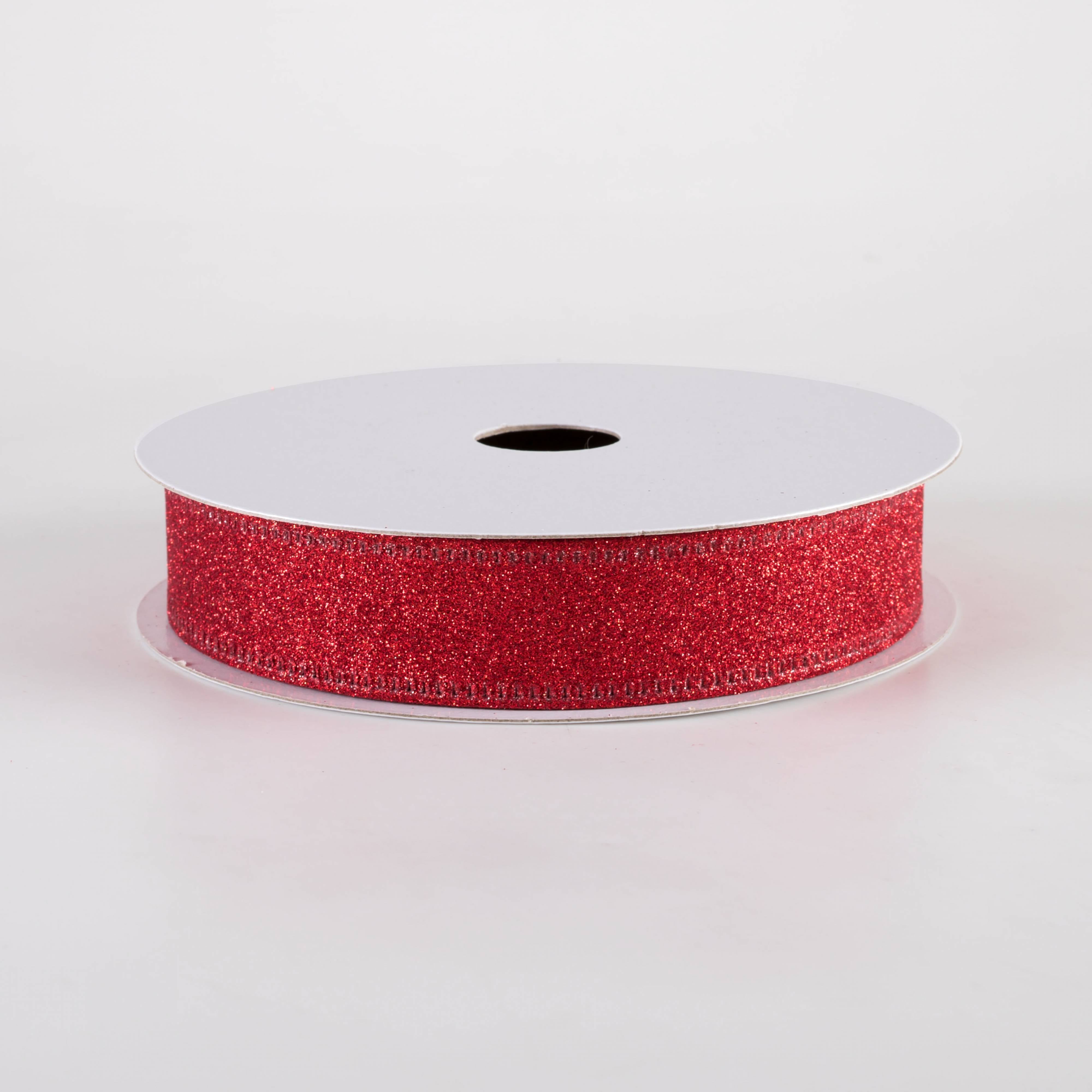 7/8" All Flat Glitter Wired Ribbon: Red (10 Yards) Item Number: 76467-05-12