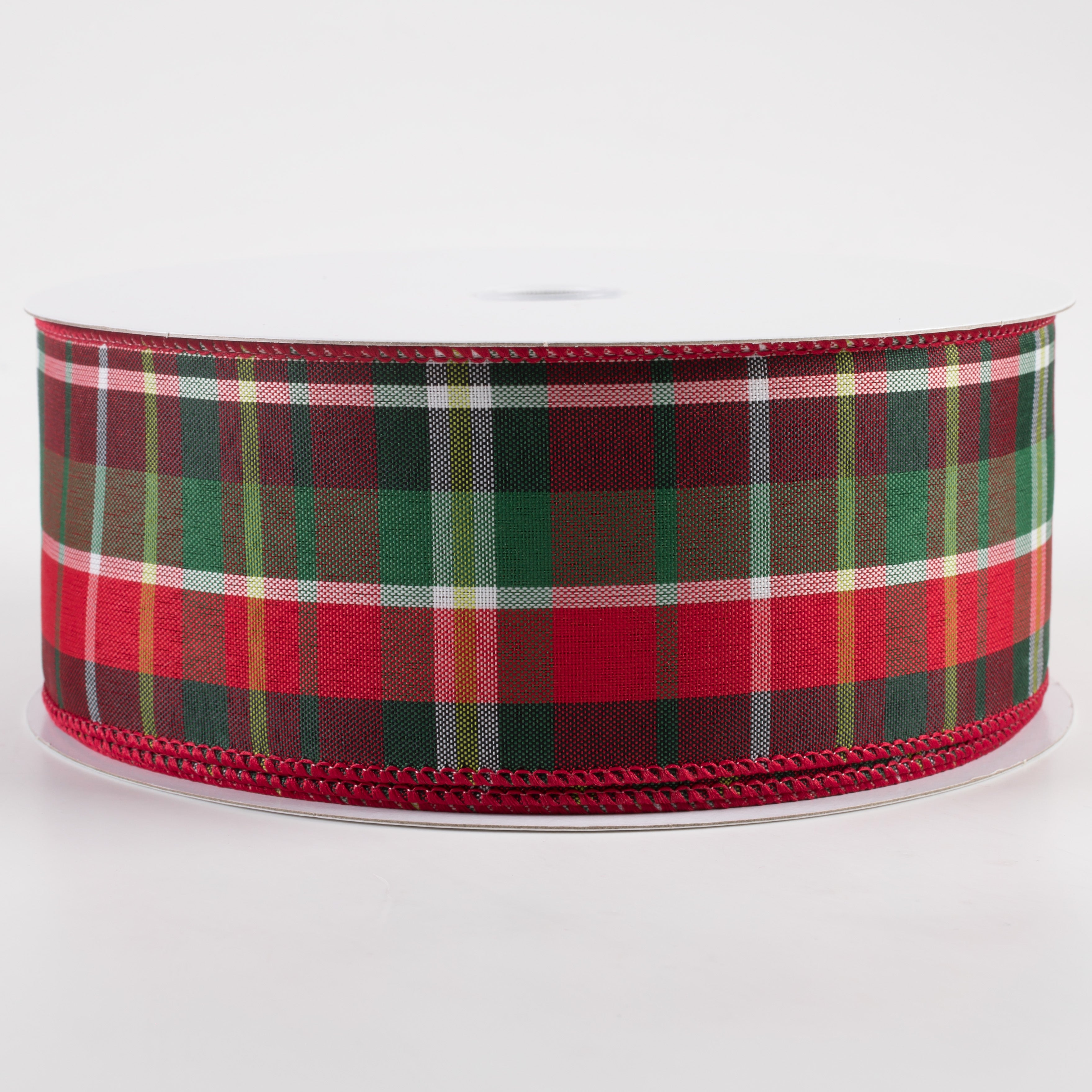 2.5" Allen Plaid Ribbon: Red, Emerald, Lime, White (50 Yards)