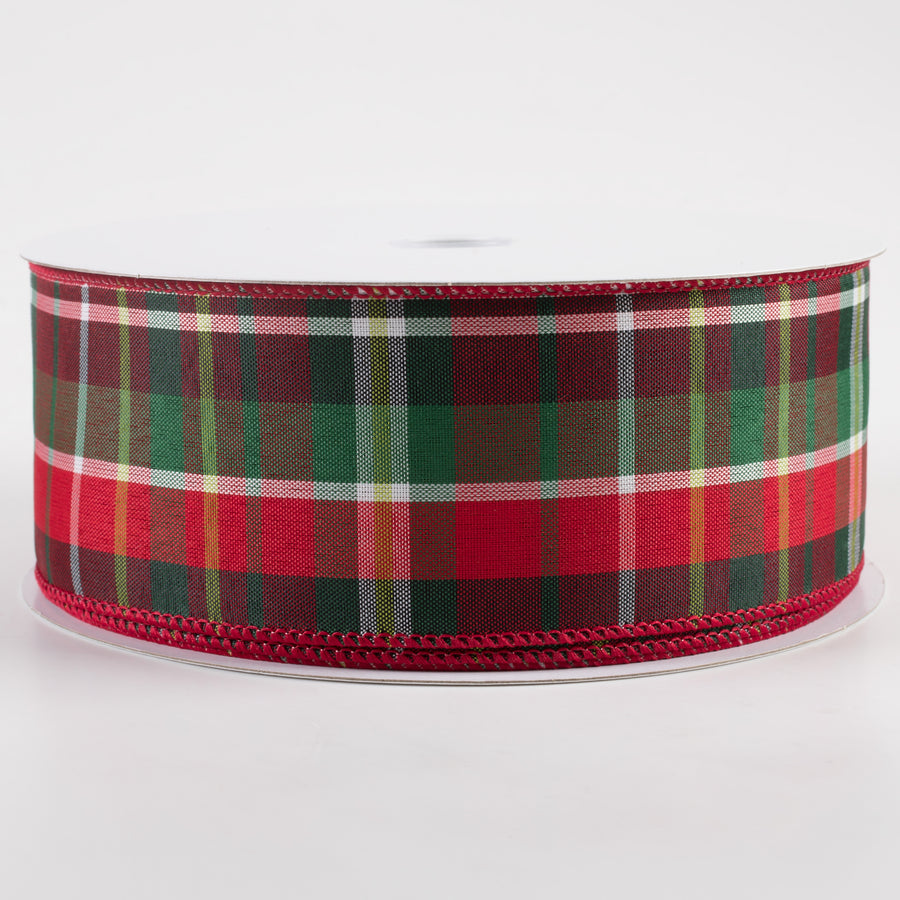 2.5" Allen Plaid Ribbon: Red, Emerald, Lime, White (50 Yards)