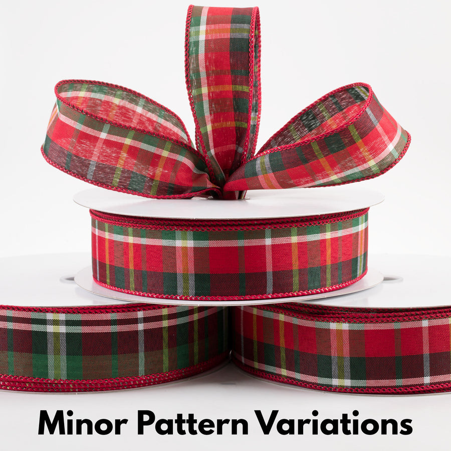 1.5" Allen Plaid Ribbon: Red, Emerald, Lime, White (50 Yards) Lifestyle Photo