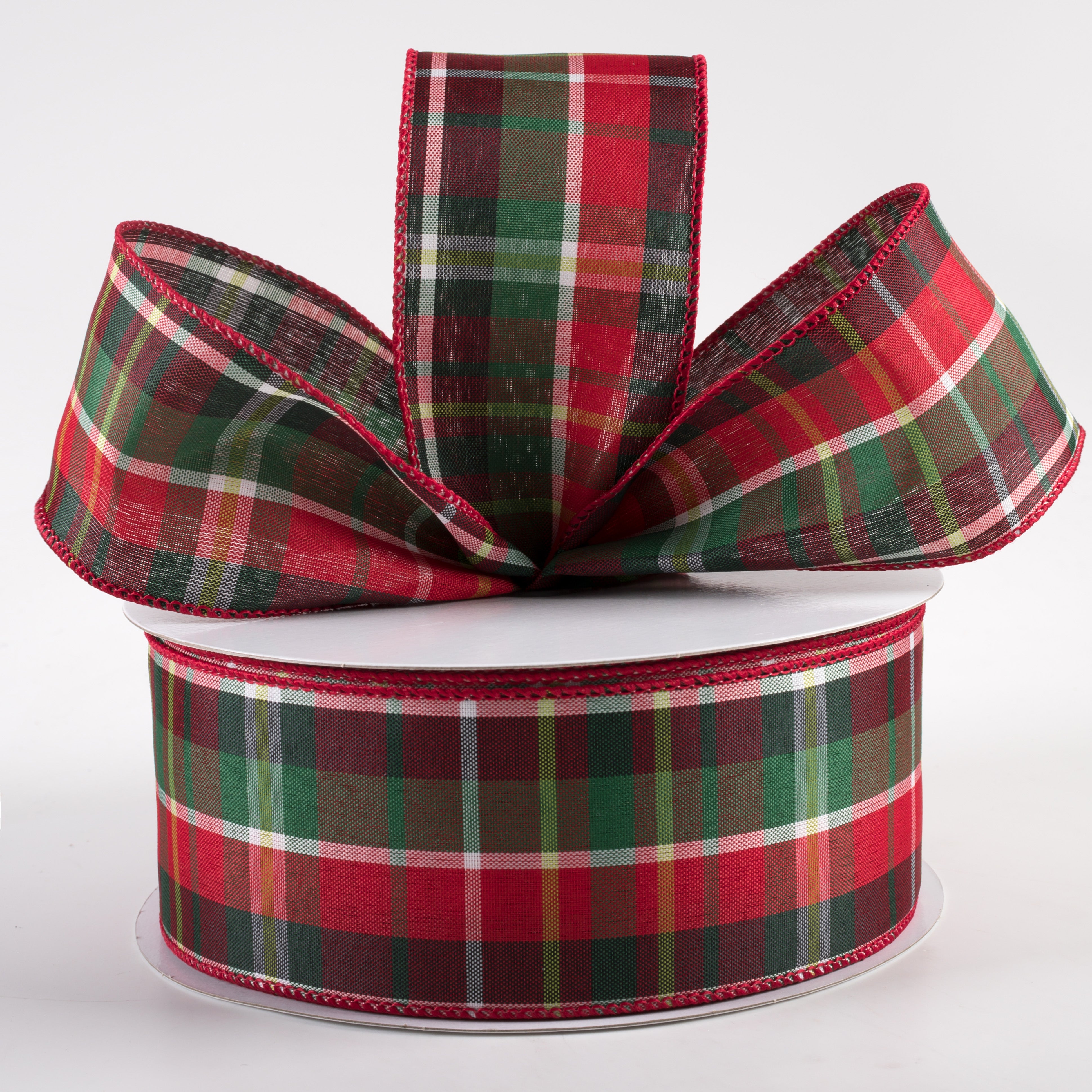 2.5" Allen Plaid Ribbon: Red, Emerald, Lime, White (50 Yards) Lifestyle Photo