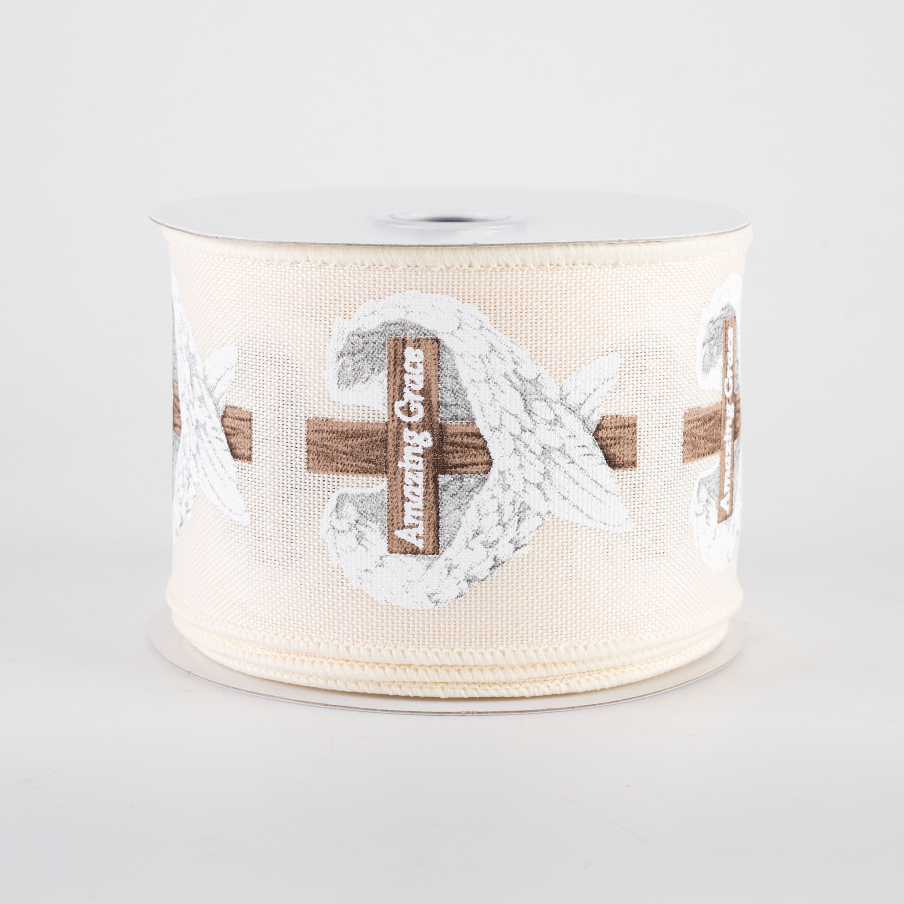 2.5" Amazing Grace Cross & Wings Ribbon: Cream (10 Yards)