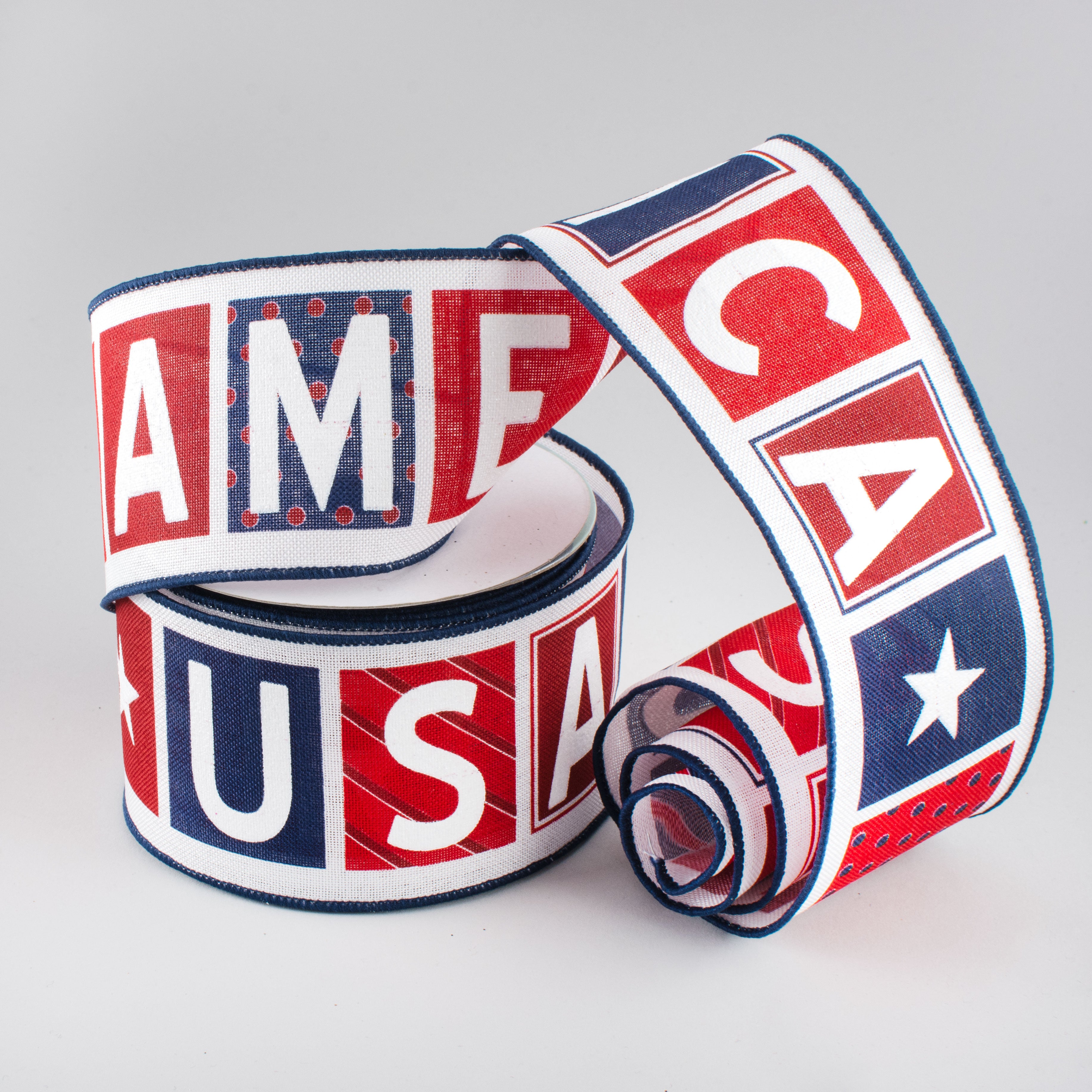 2.5" America USA Blocks Ribbon: Red, White, Blue (10 Yards) Lifestyle Photo