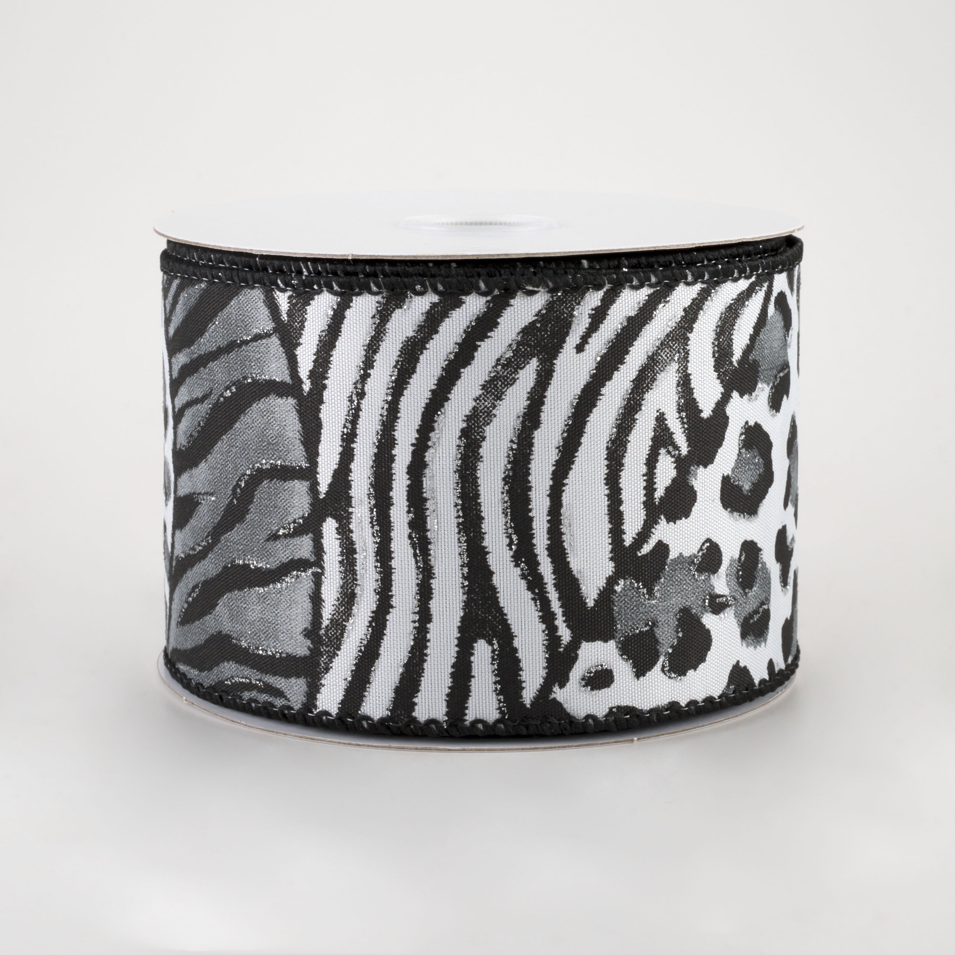 2.5" Animal Print Mania Ribbon: White, Black, Silver (10 Yards)