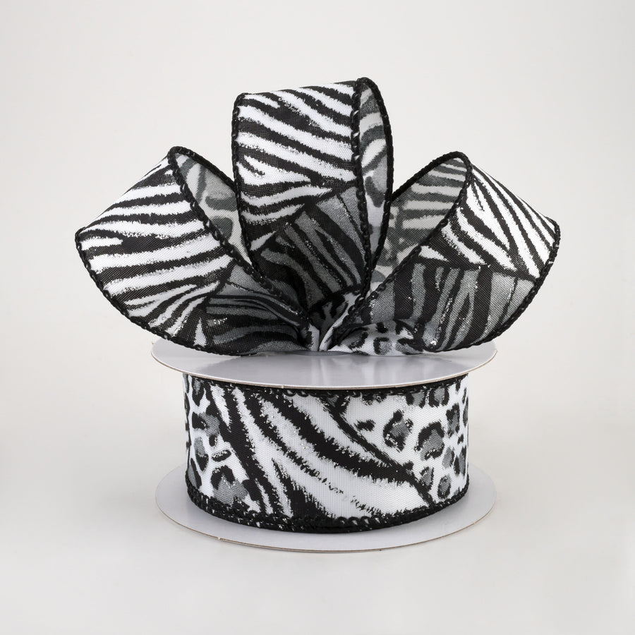 1.5" Animal Print Mania Ribbon: White, Black, Silver (10 Yards) Lifestyle Photo