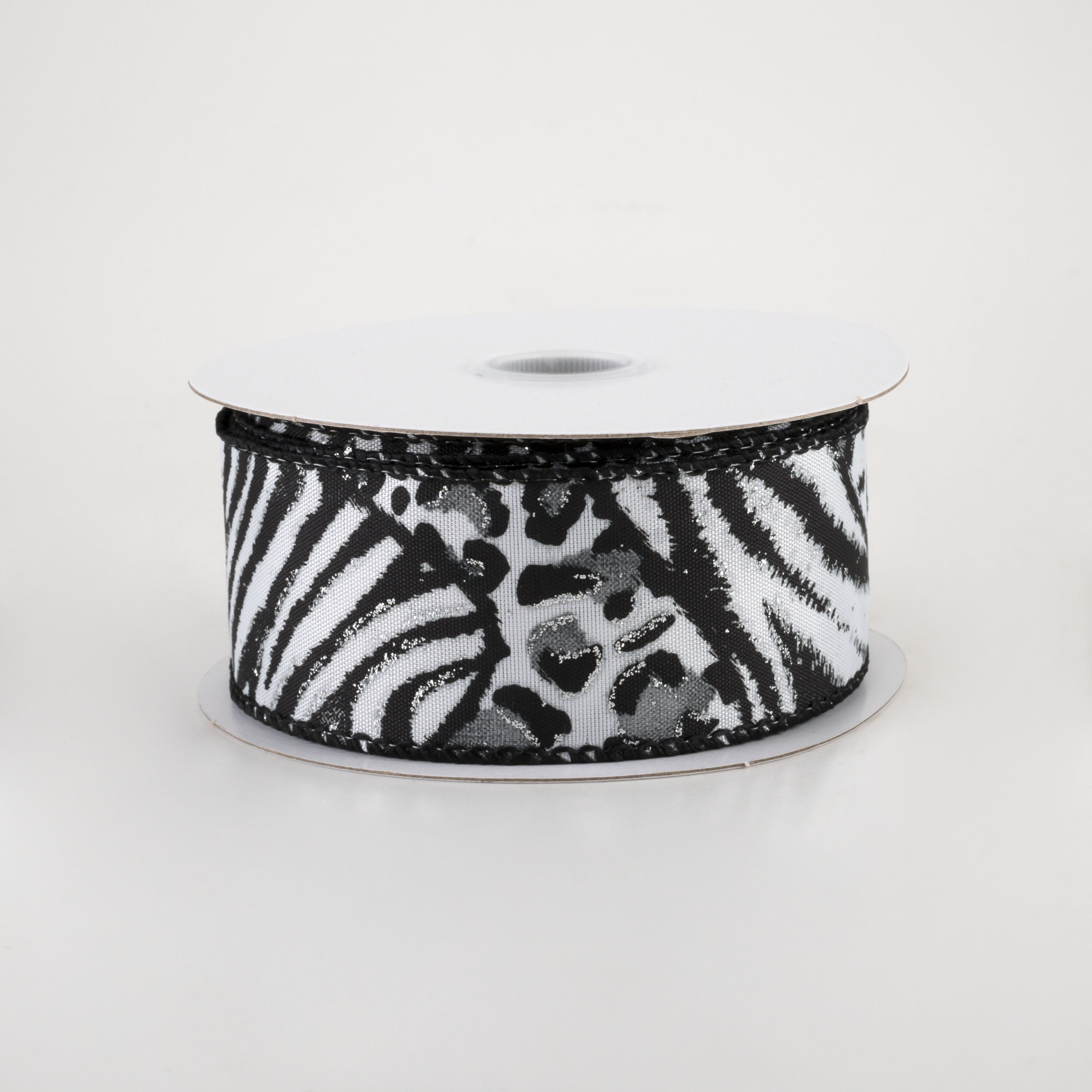 1.5" Animal Print Mania Ribbon: White, Black, Silver (10 Yards)