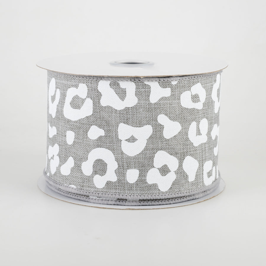 2.5" Animal Print Ribbon: Light Grey & White (10 Yards)
