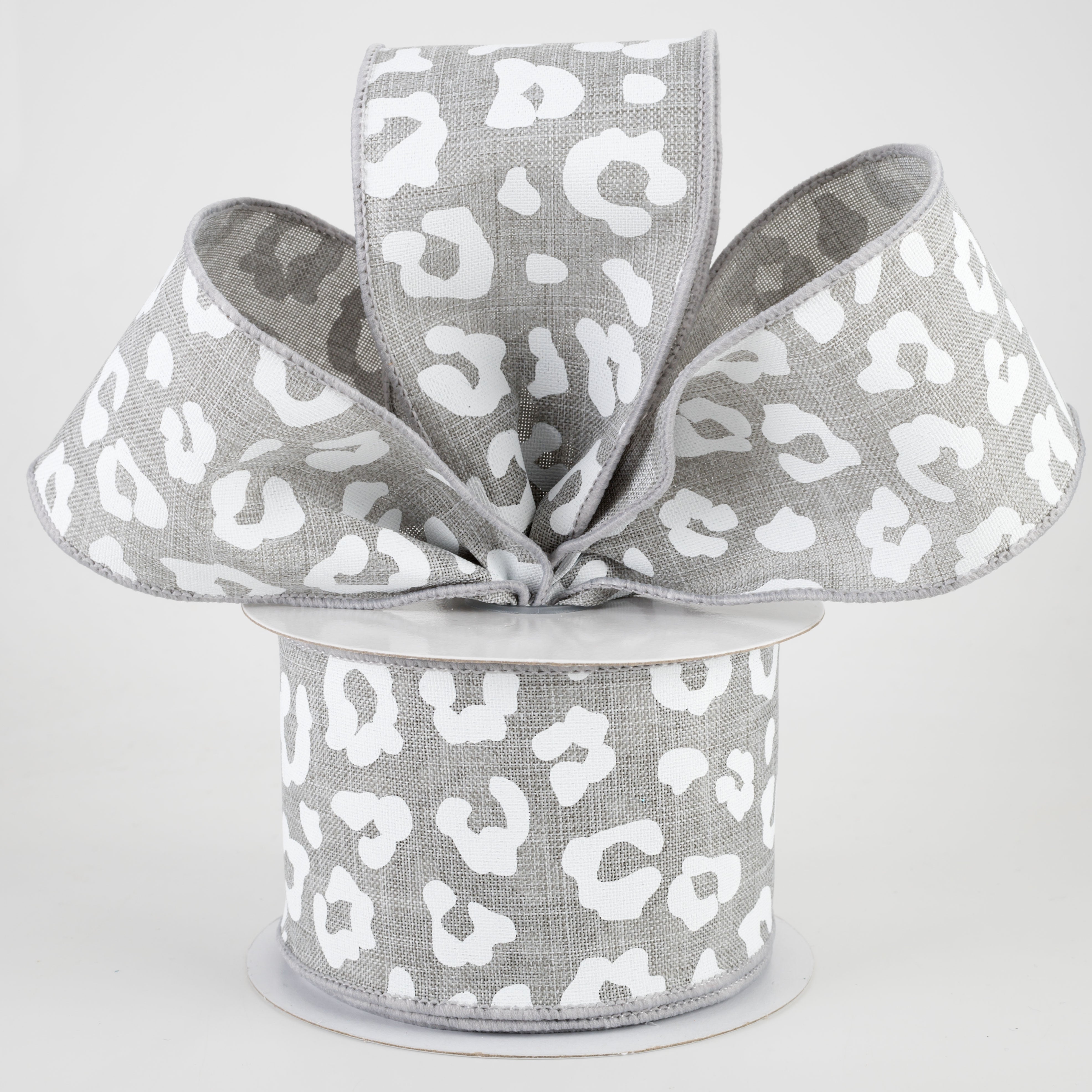 2.5" Animal Print Ribbon: Light Grey & White (10 Yards) Lifestyle Photo