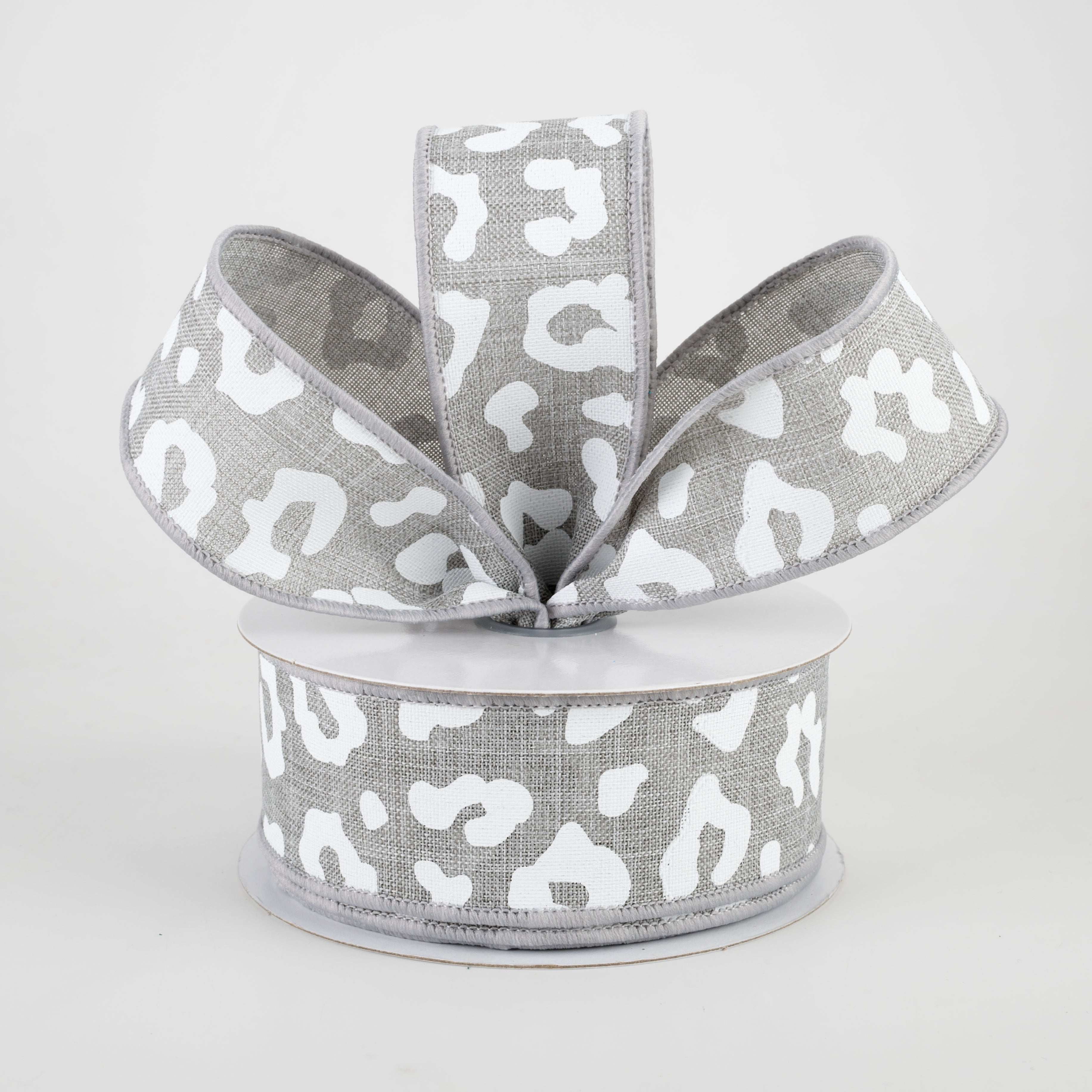 1.5" Animal Print Ribbon: Light Grey & White (10 Yards) Lifestyle Photo