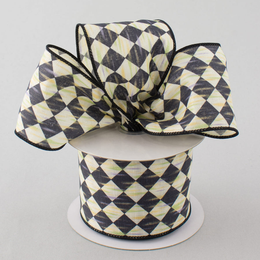 2.5" Antique Diamond Harlequin Ribbon: Black & Cream (10 Yards) Lifestyle Photo