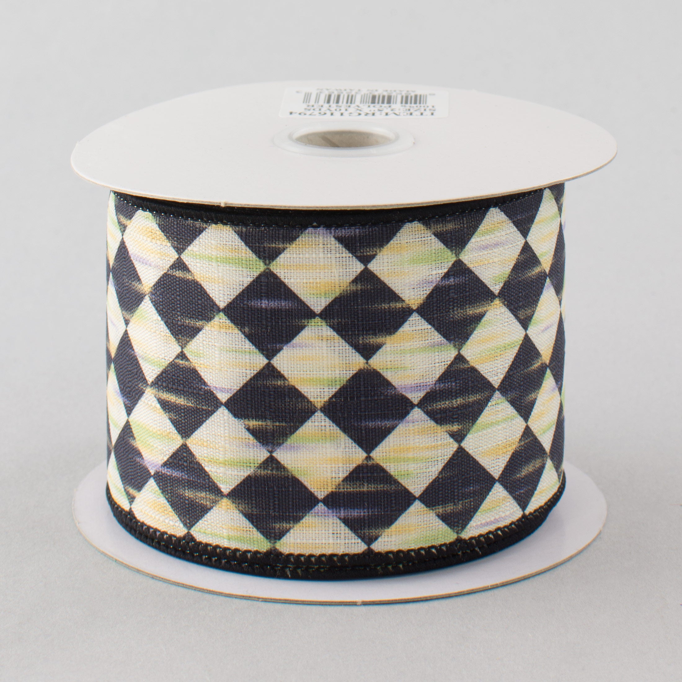 2.5" Antique Diamond Harlequin Ribbon: Black & Cream (10 Yards)
