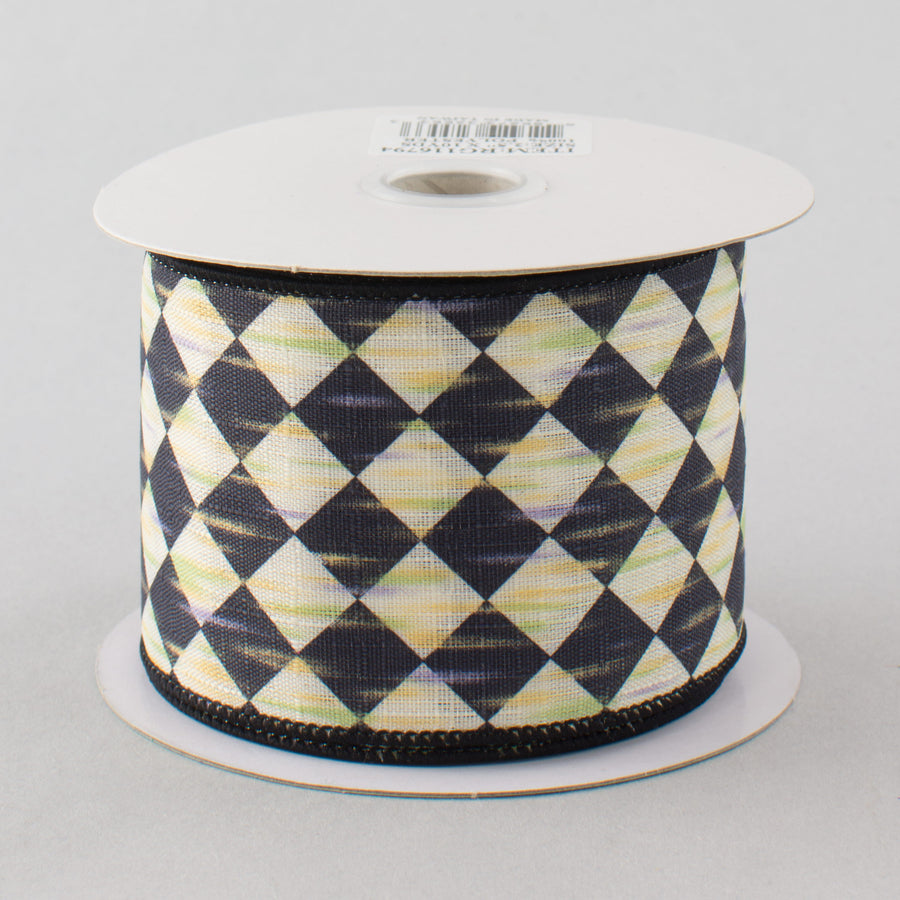 2.5" Antique Diamond Harlequin Ribbon: Black & Cream (10 Yards)