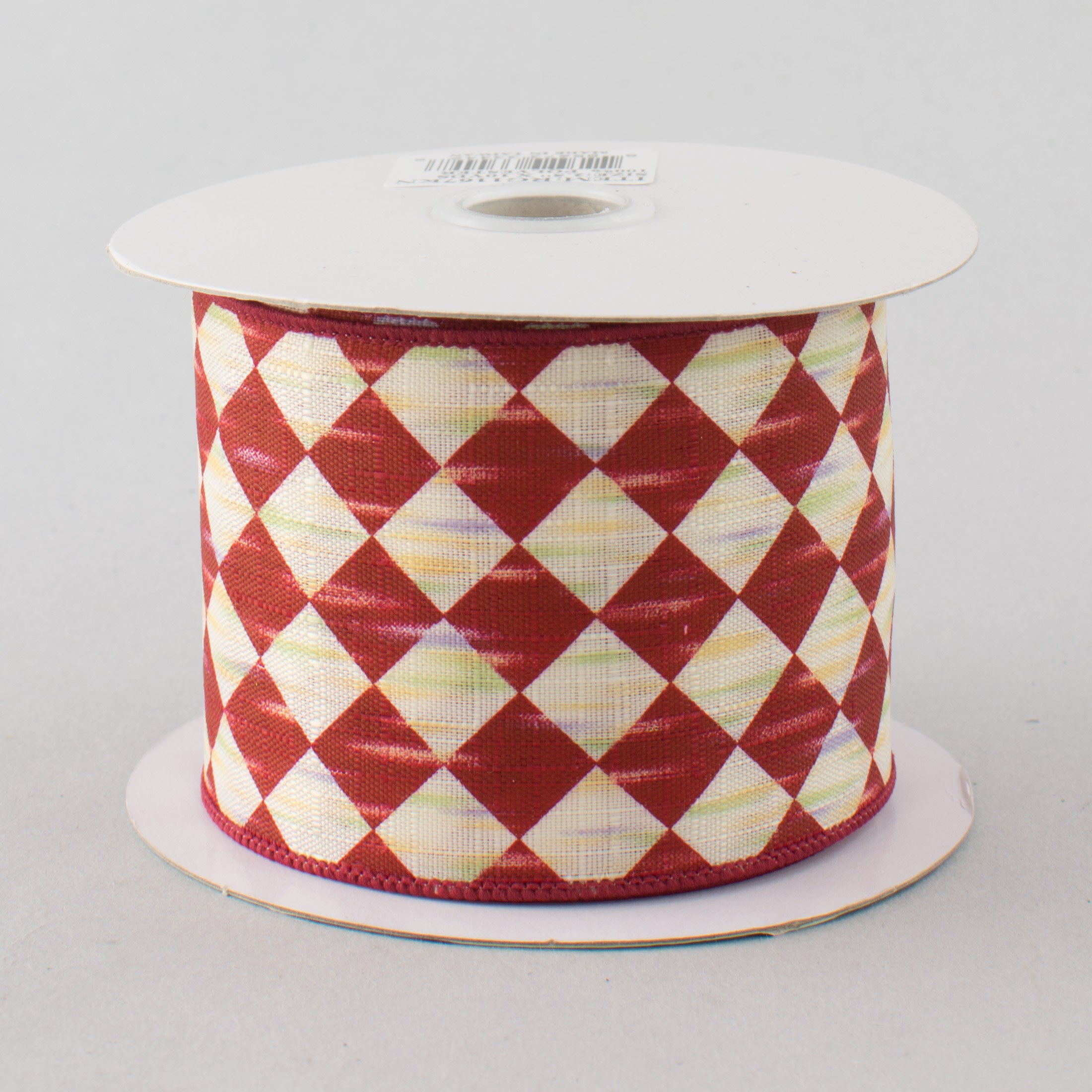 2.5" Antique Diamond Harlequin Ribbon: Red & Cream (10 Yards)