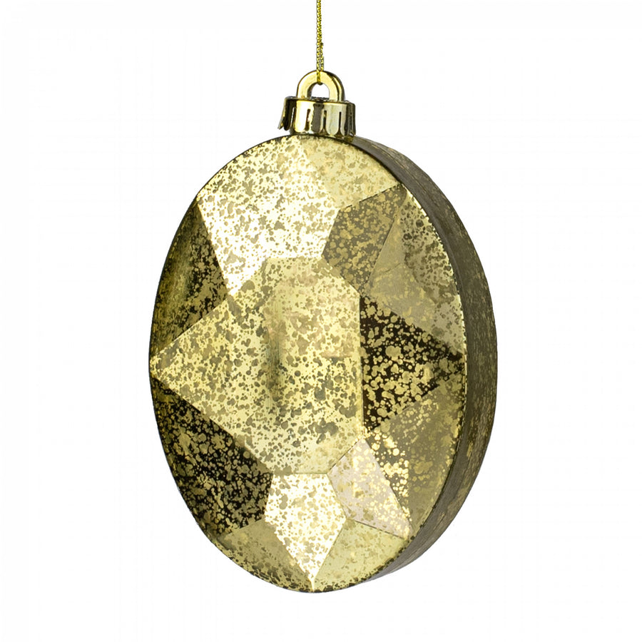 6.5" Antiqued Oval Gem Ornament: Mercury Gold Item Number: XJ551708