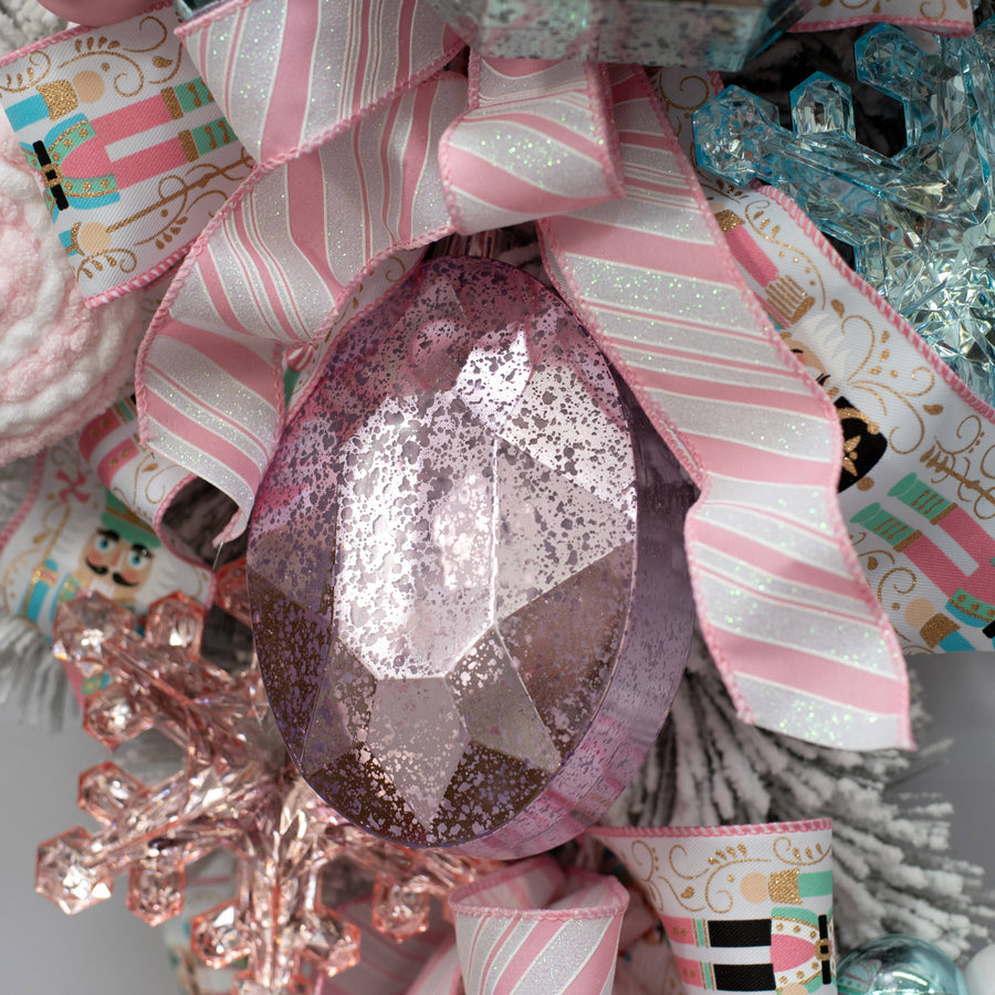6.5" Antiqued Oval Gem Ornament: Mercury Ice Pink detail photo 4