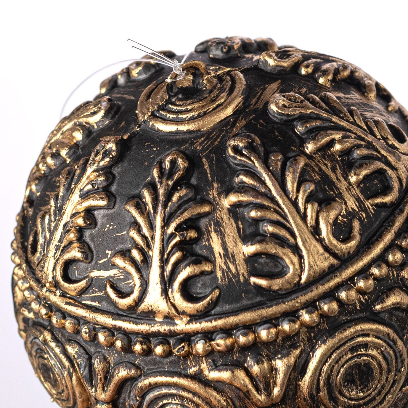 4" Antiqued Plastic Ball Ornament: Black & Gold detail photo 3