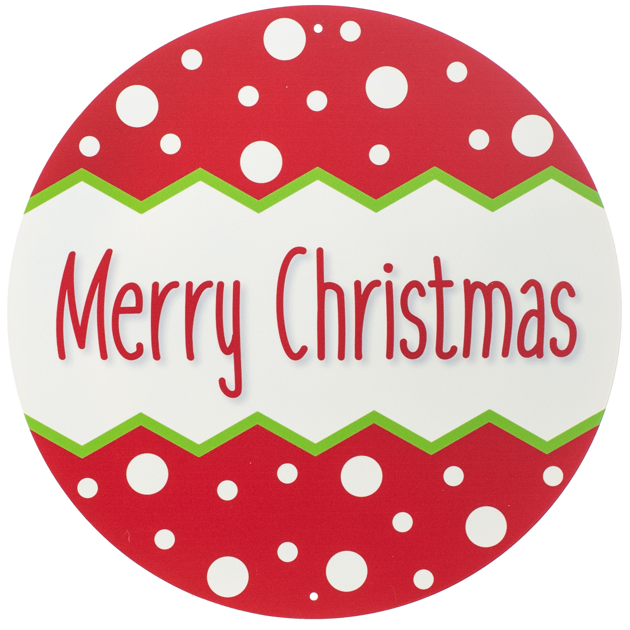 12" Round Metal Sign: Merry Christmas Polka Dot