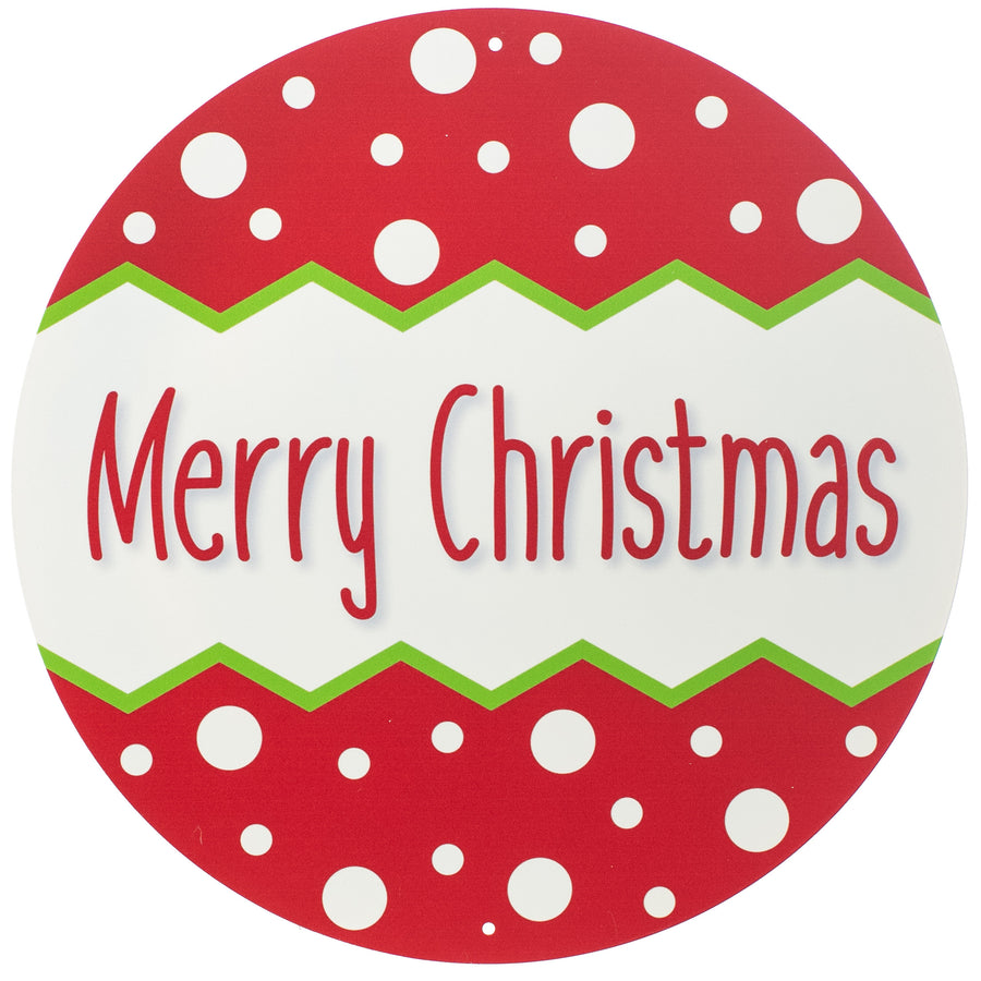 12" Round Metal Sign: Merry Christmas Polka Dot