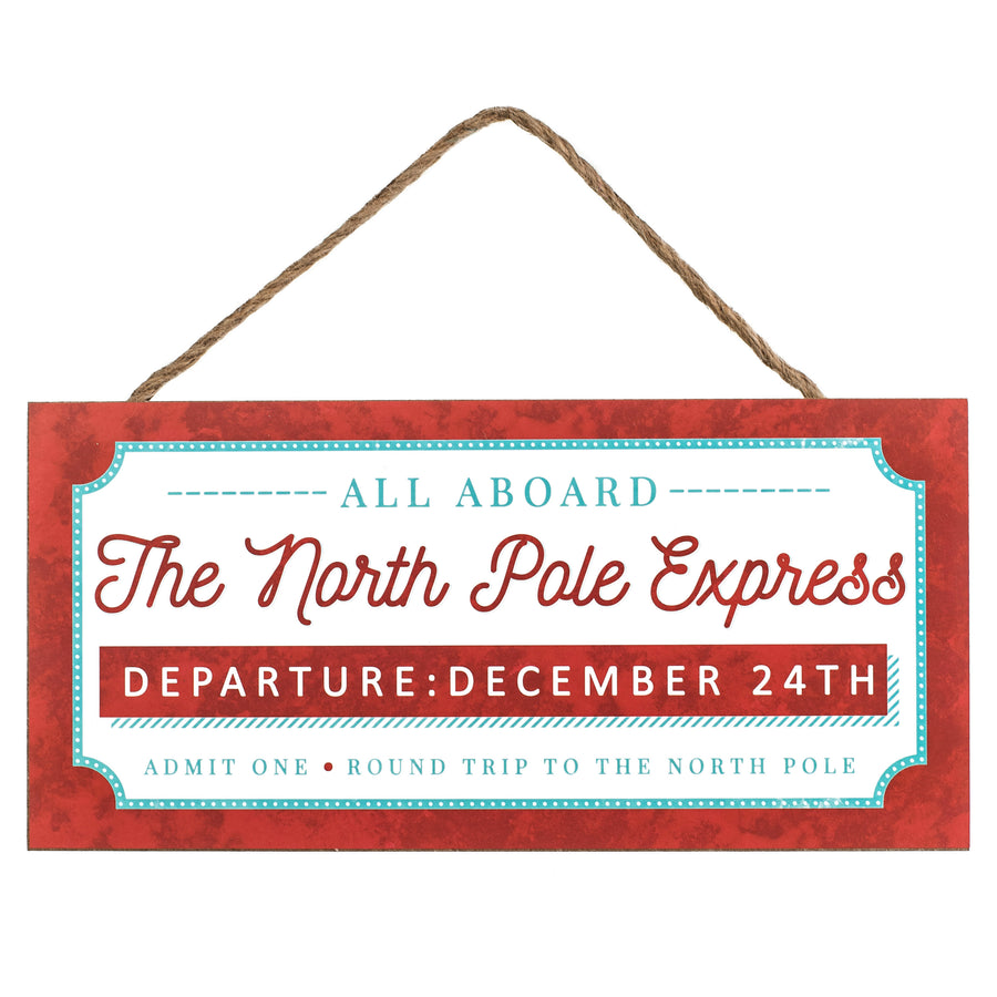 12" Wooden Sign: North Pole Express Blue