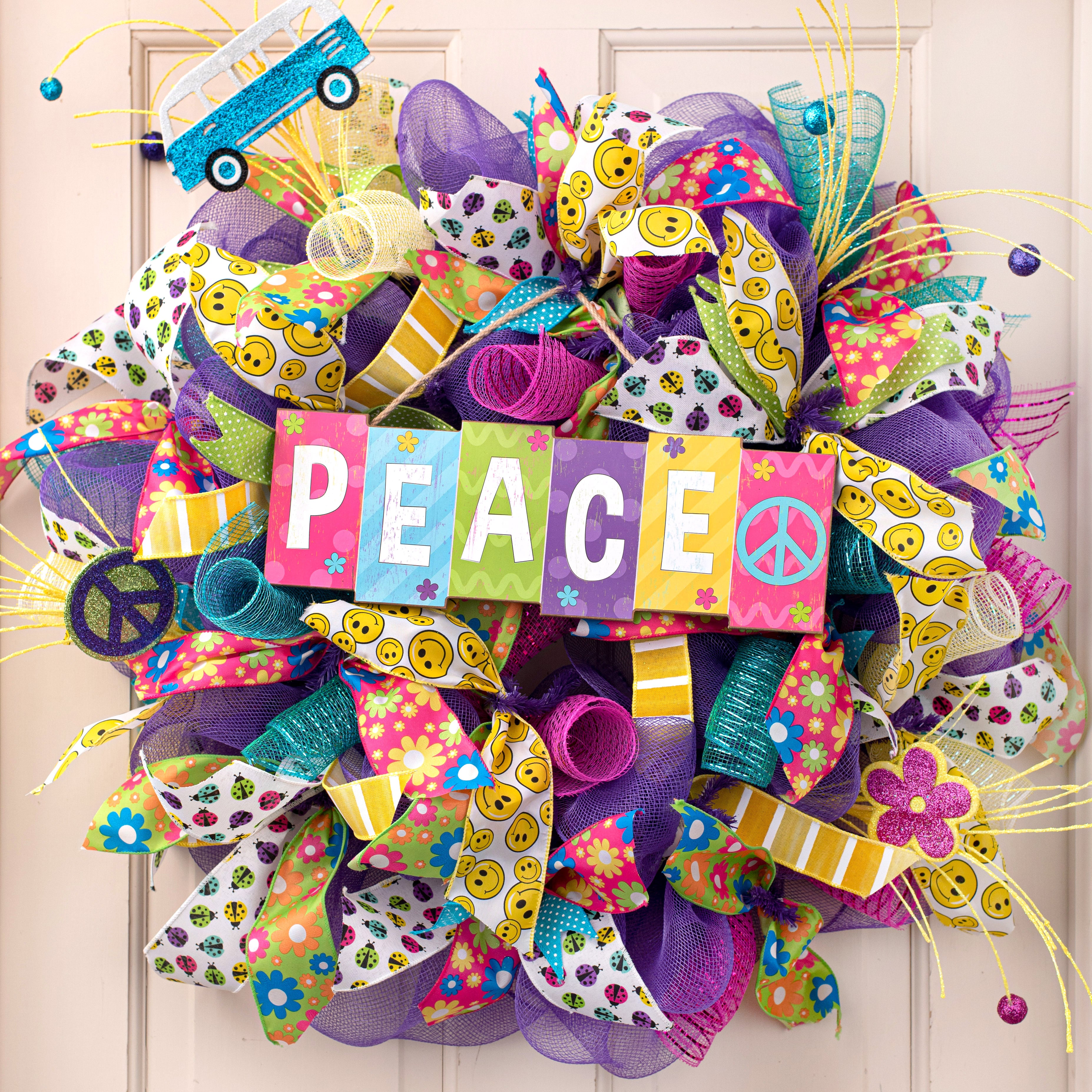 14" Wooden Sigh: Peace Bright Blocks