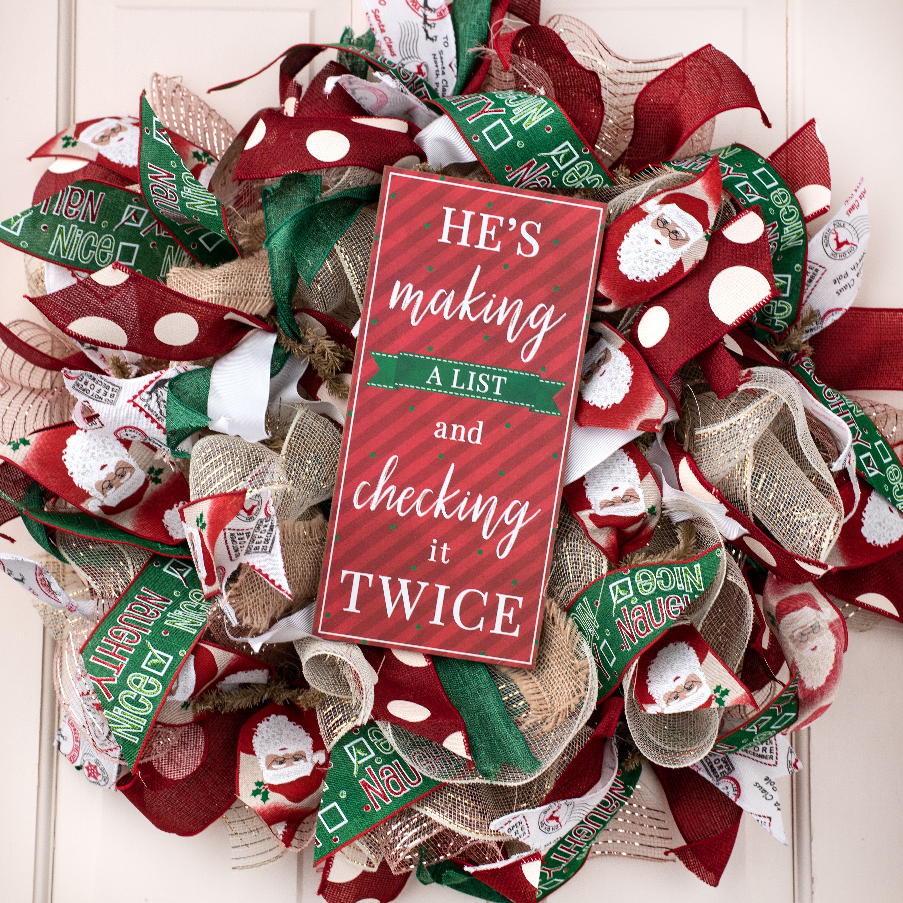 2.5" Naughty Or Nice Ribbon: Emerald, Green, Red, White (10 Yards)