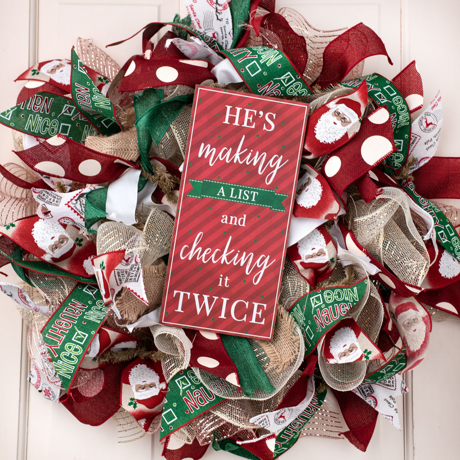 2.5" Naughty Or Nice Ribbon: Emerald, Green, Red, White (10 Yards)