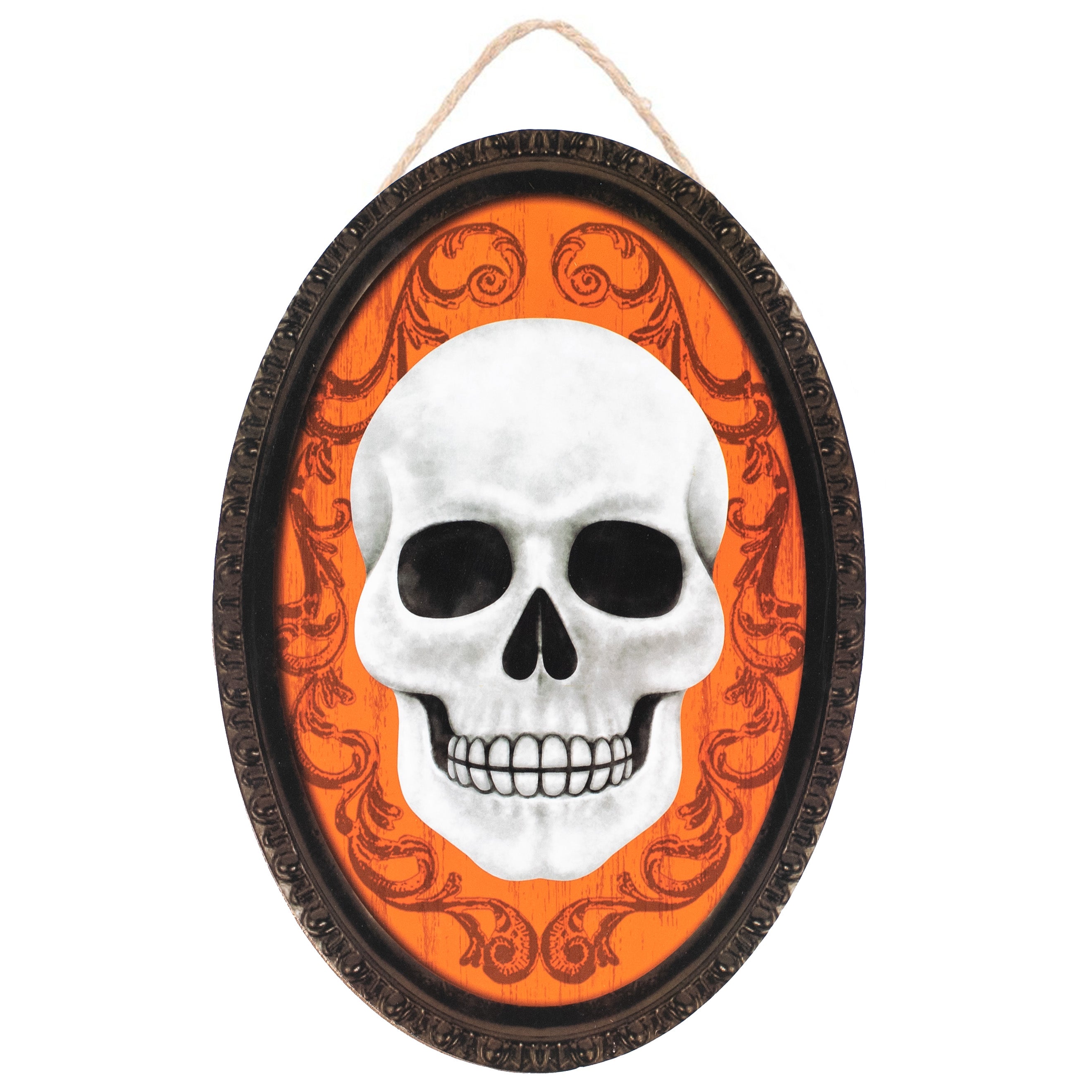 13" Oval Wooden Sign: Framed Skull