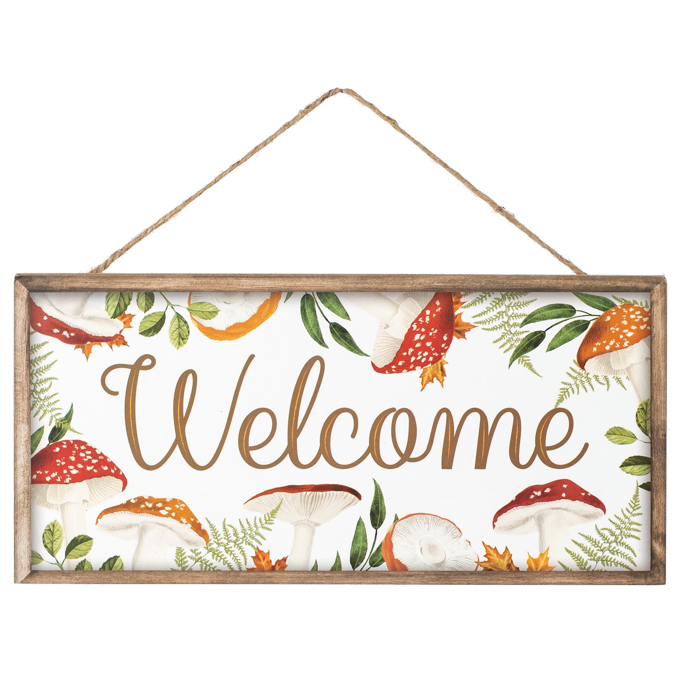12" Wooden Sign: Framed Welcome Mushrooms