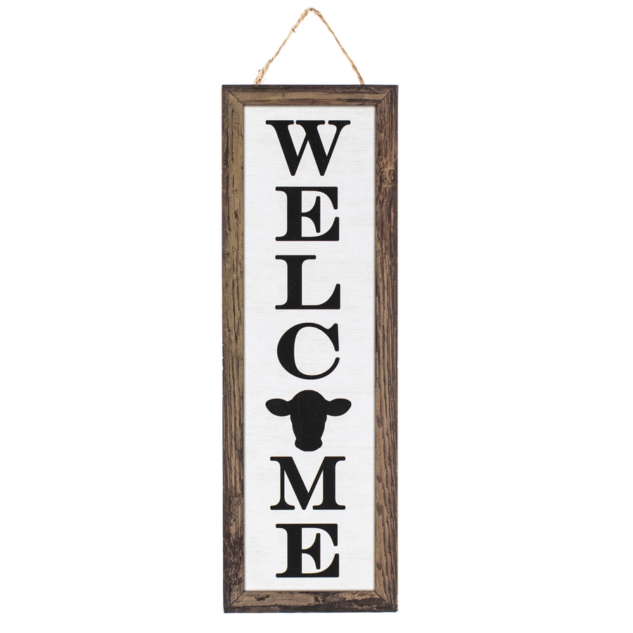 15" Wooden Sign: Farmhouse Cow Welcome