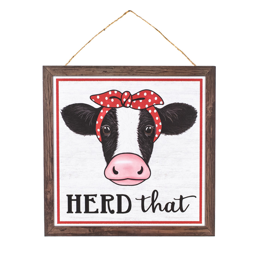 10" Square Wooden Sign: Herd That Cow