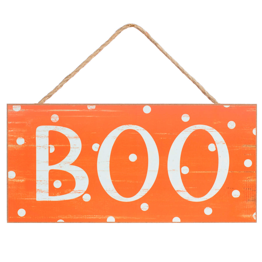 12" Wooden Sign: Orange Polka Dot Boo