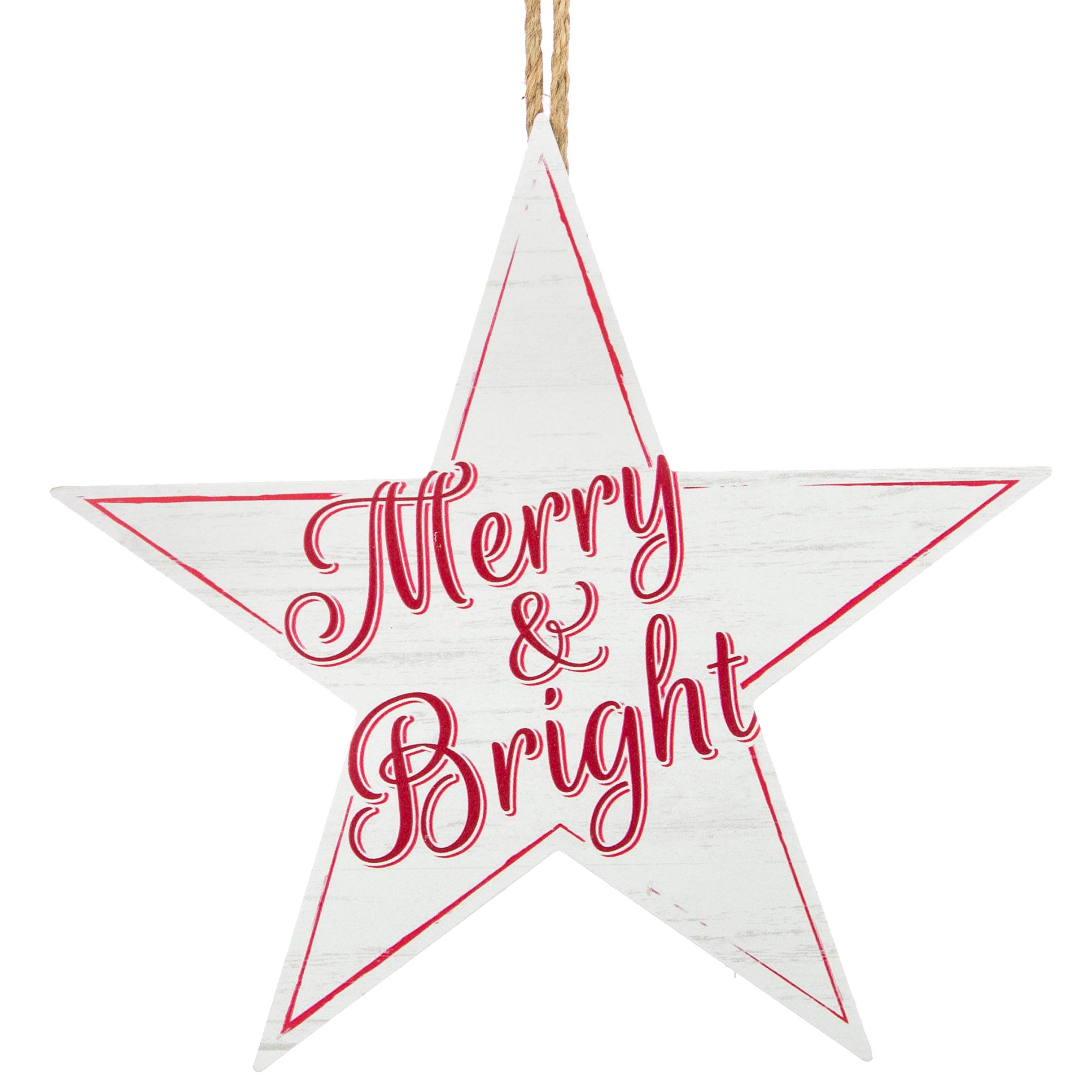 12" Wooden Star Sign: Merry & Bright