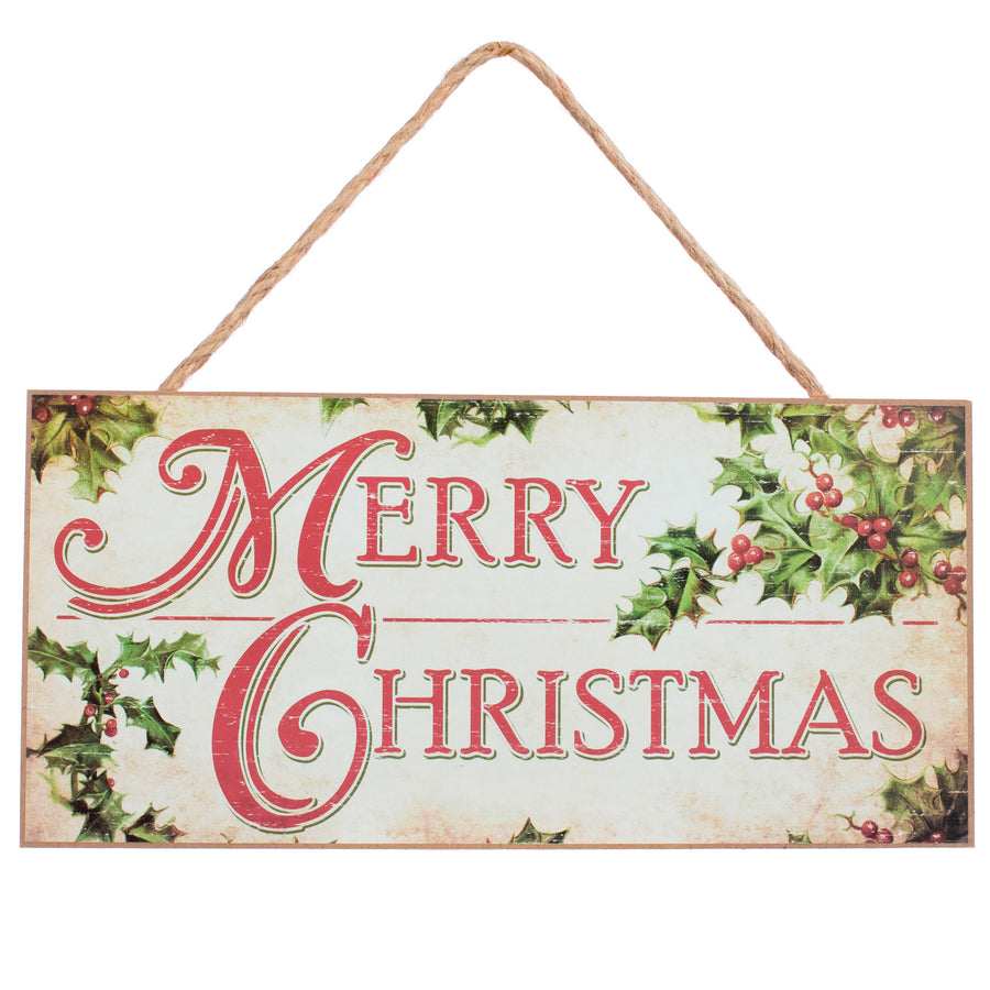 12" Wooden Sign: Merry Christmas with Holly
