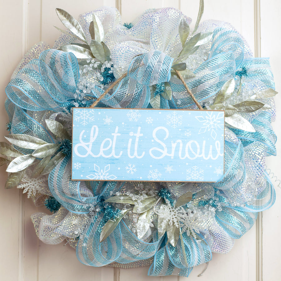 12" Wooden Sign: Blue Let It Snow