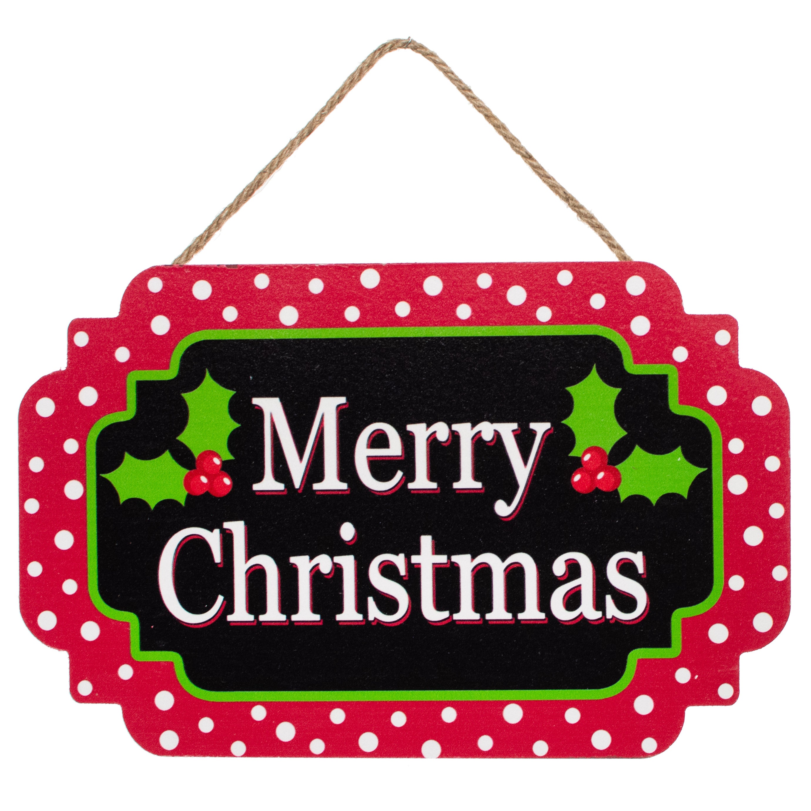 12" Scalloped Wooden Sign: Merry Christmas Holly