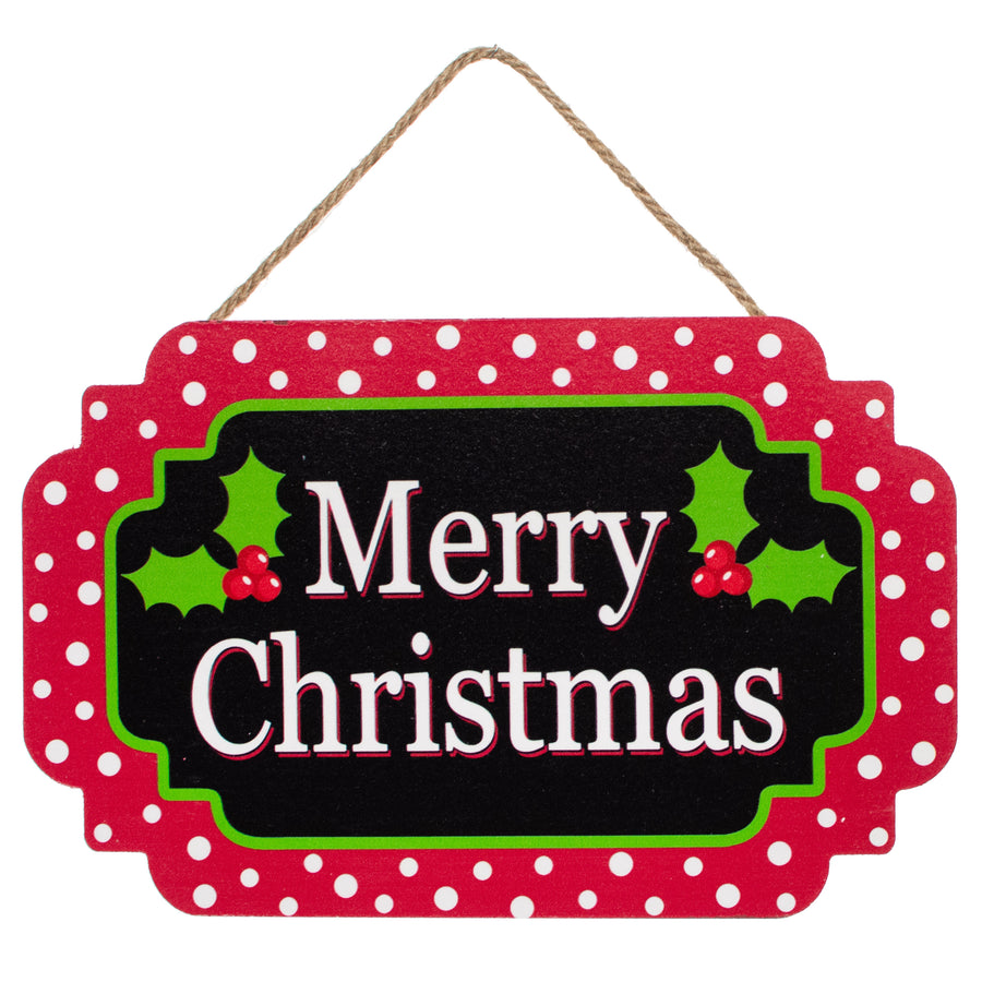 12" Scalloped Wooden Sign: Merry Christmas Holly