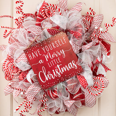 31" Peppermint Curl Chenille Spray: Red & White