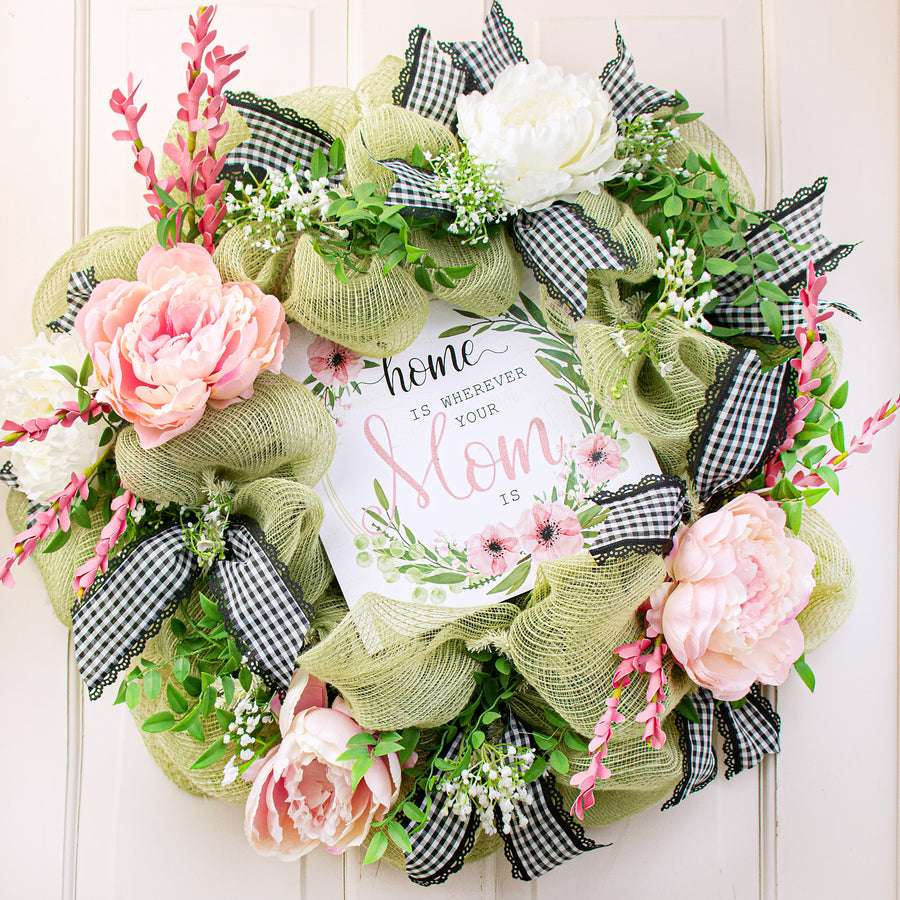 10" Square Wooden Sign: Glitter Home Is Where Mom Is