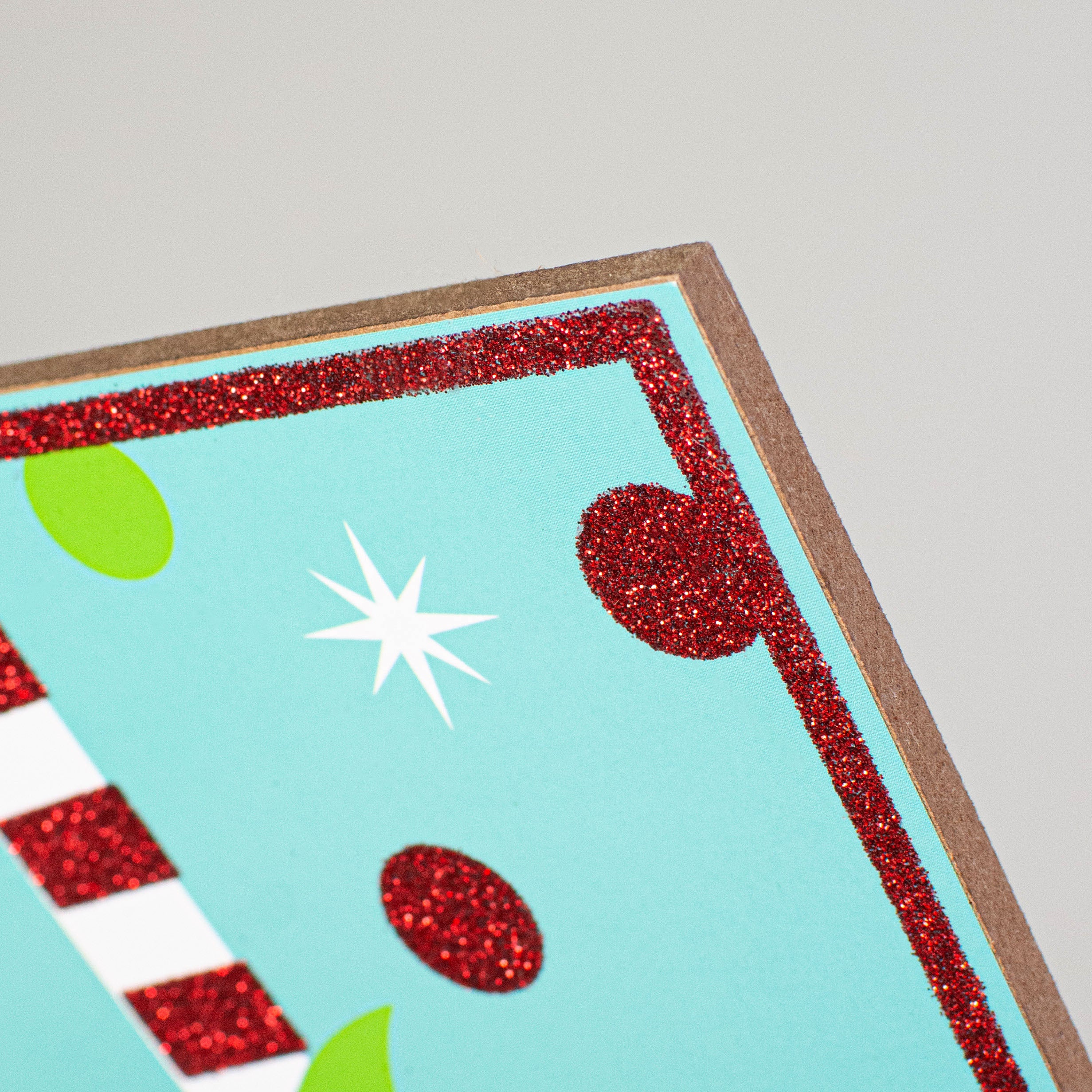 10" Square Wooden Sign: Ice Blue Glitter Christmas Elf