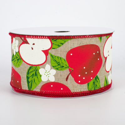 2.5" Apples Ribbon: Natural (10 Yards)